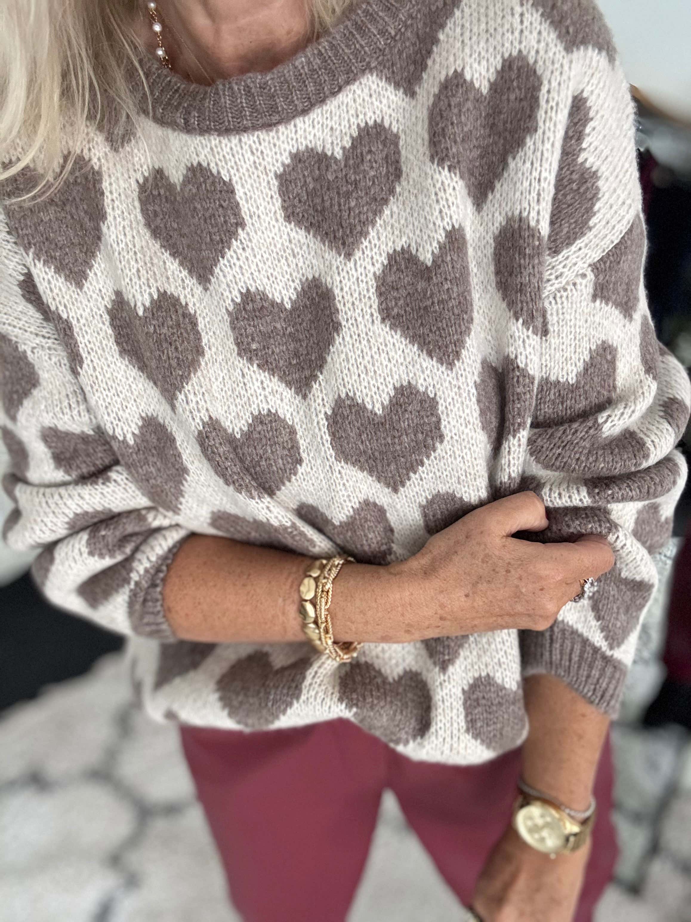 Softy Heart Sweater in Mocha & Ivory