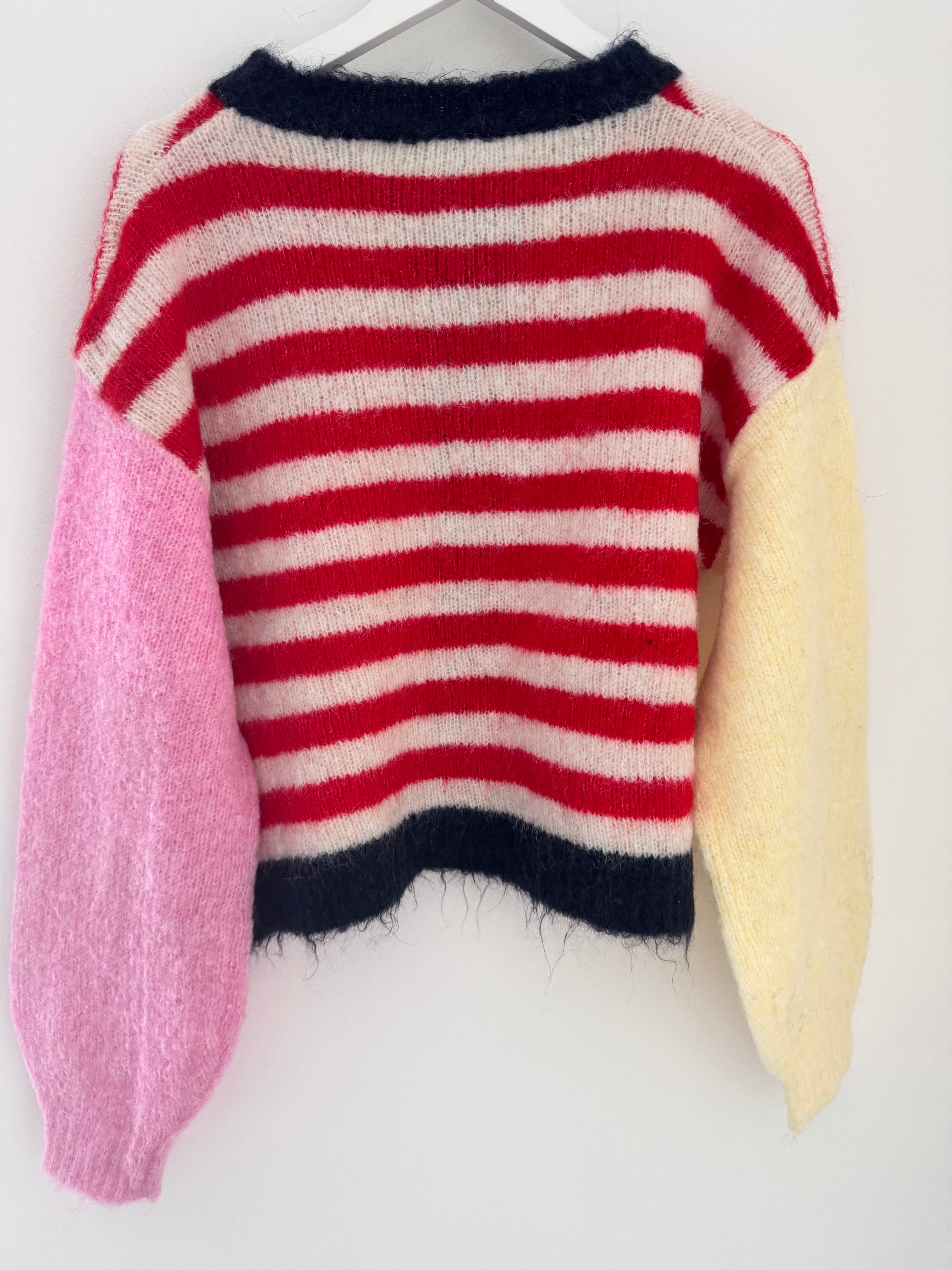Stripe Mohair Cardi in Red & Yellow