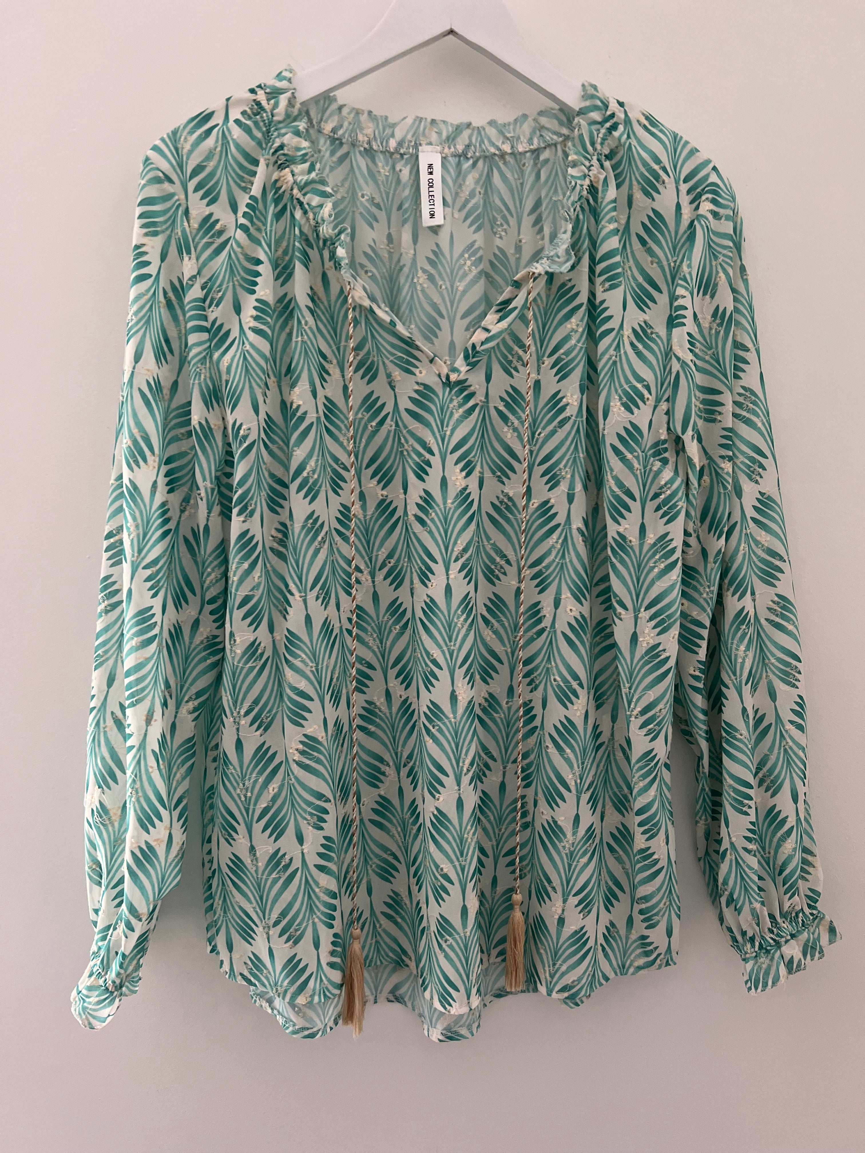 Embroidered Patterned Blouse in Green