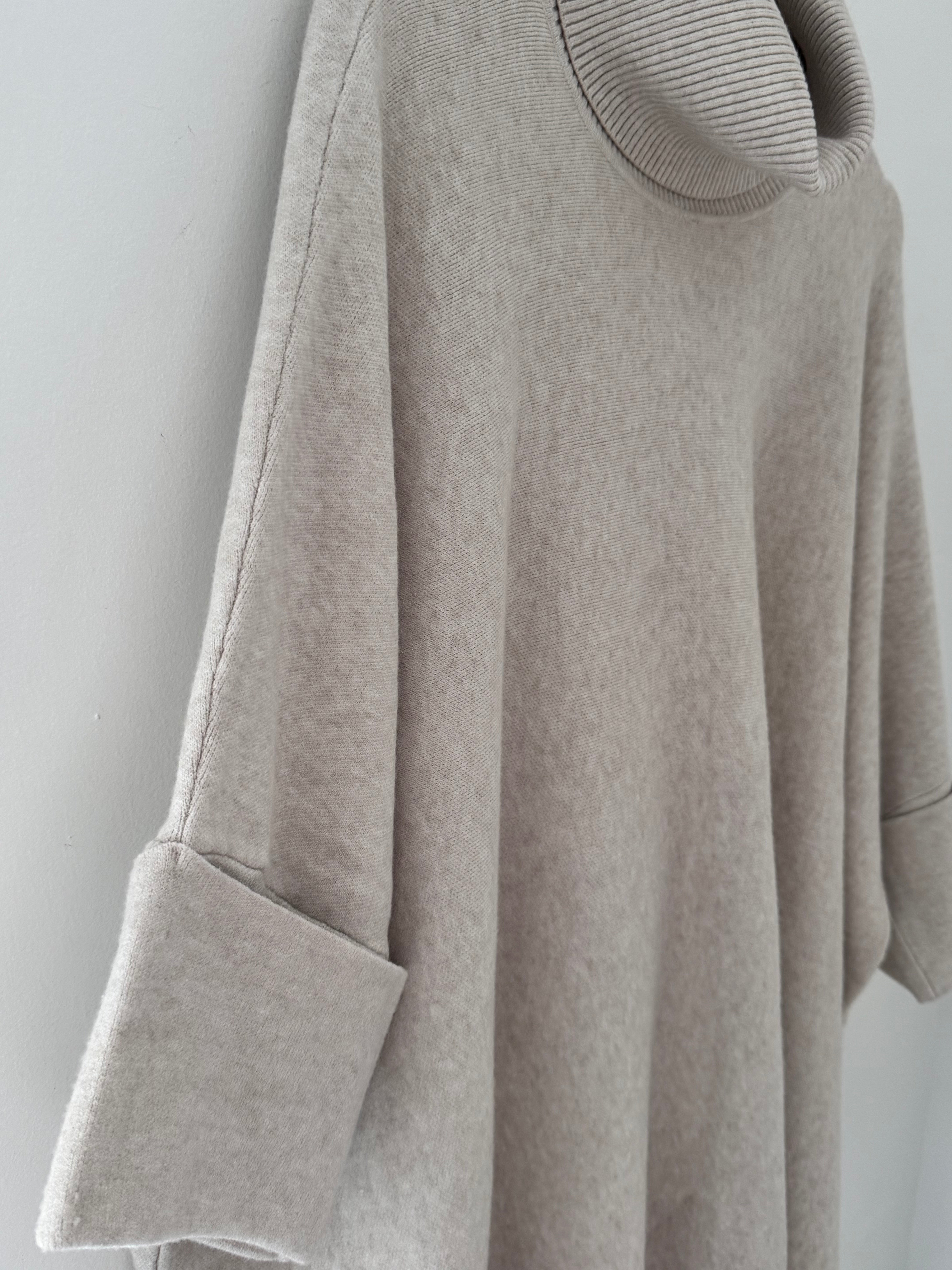 Oversized Roll Neck Poncho Jumper in Ecru