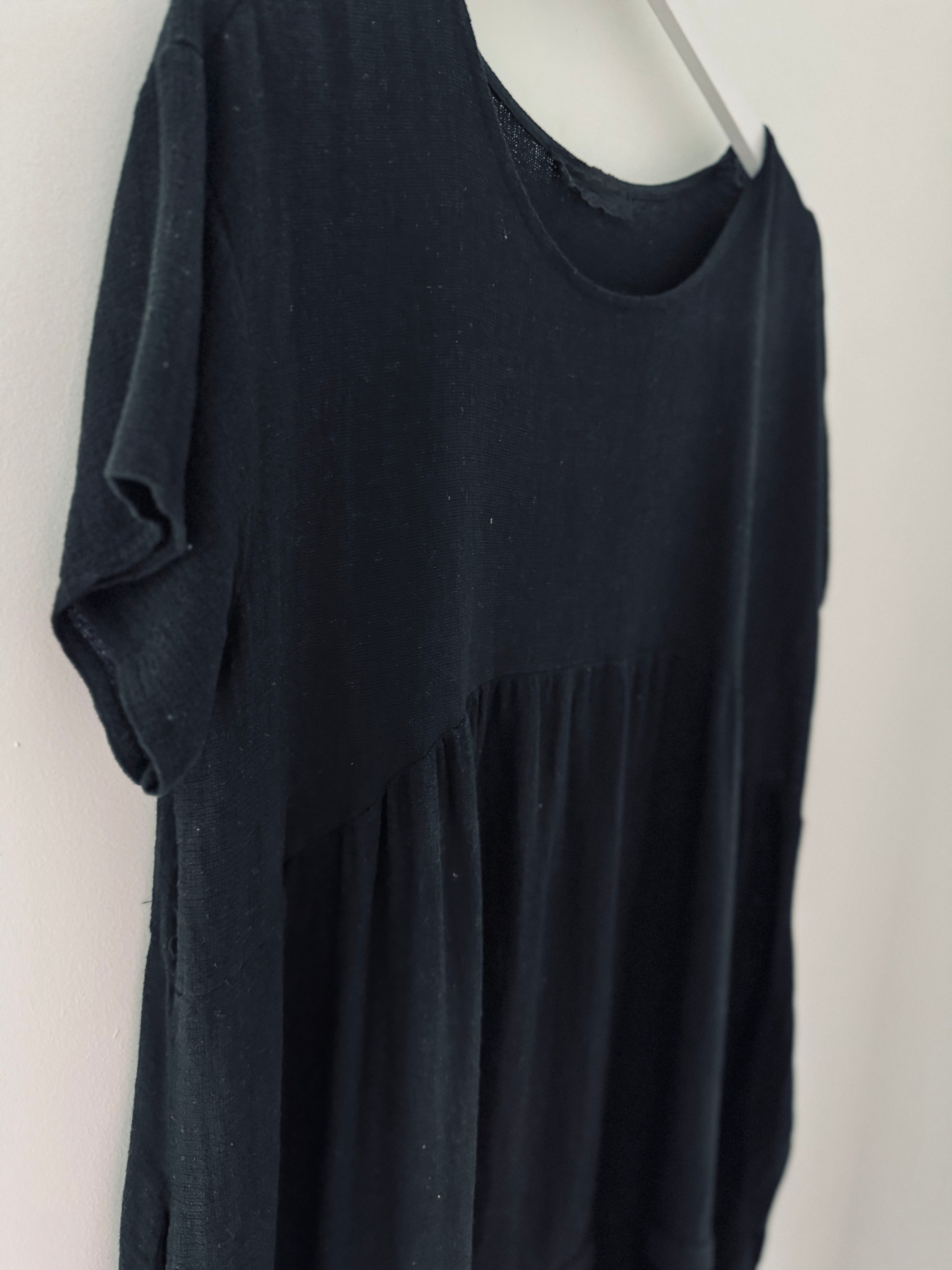 Cotton & Linen Cocoon Dress in Black
