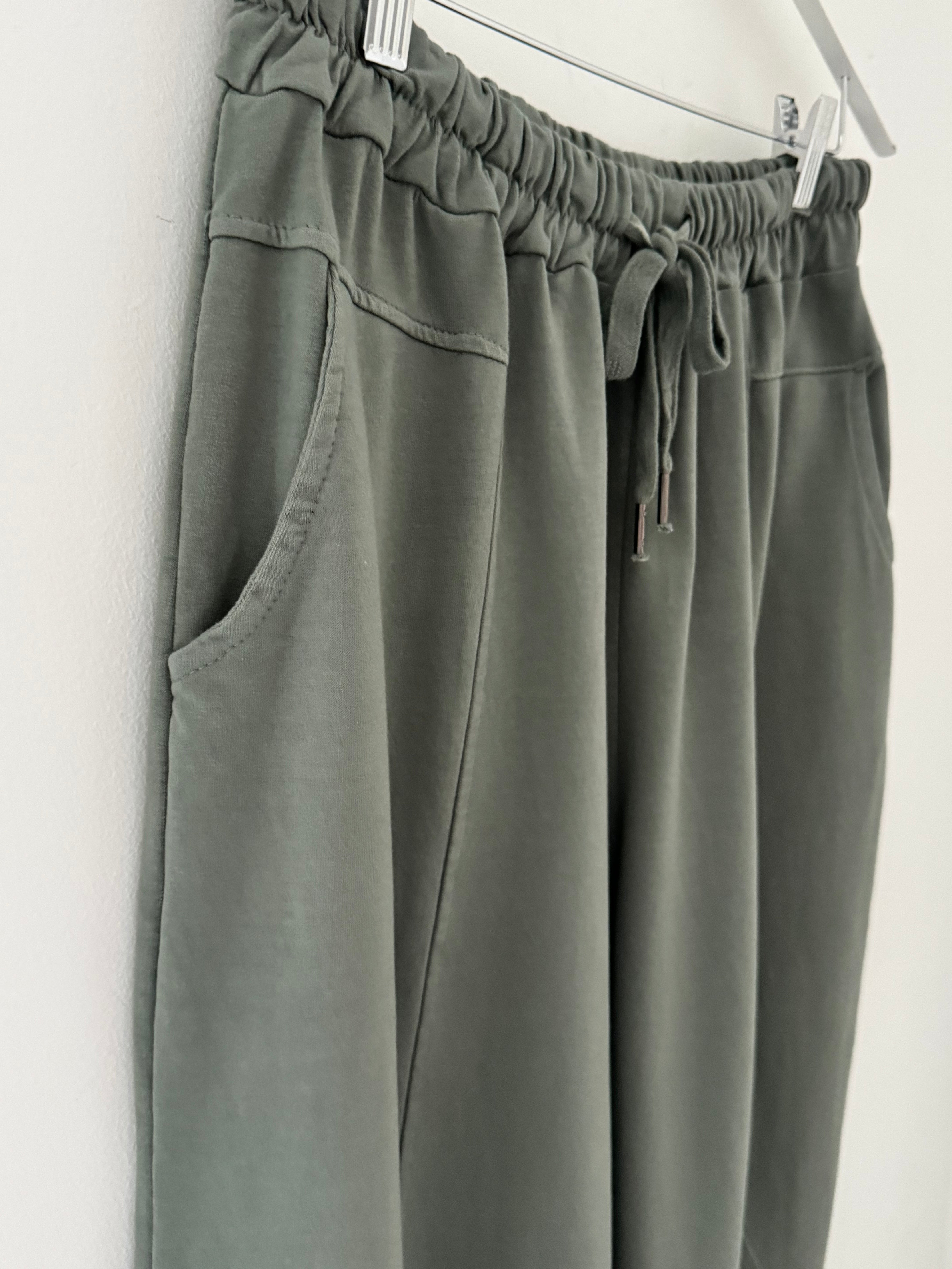 Stretch Jersey Trousers with Topstitching in Khaki