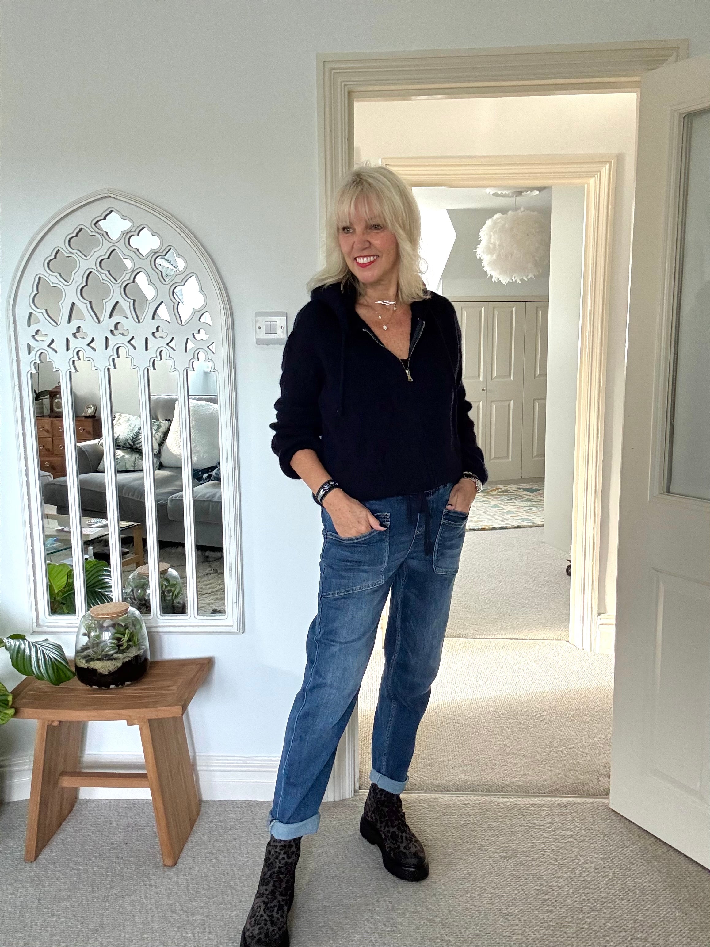 Double Pocket Jean Joggers with Elasticated Waist