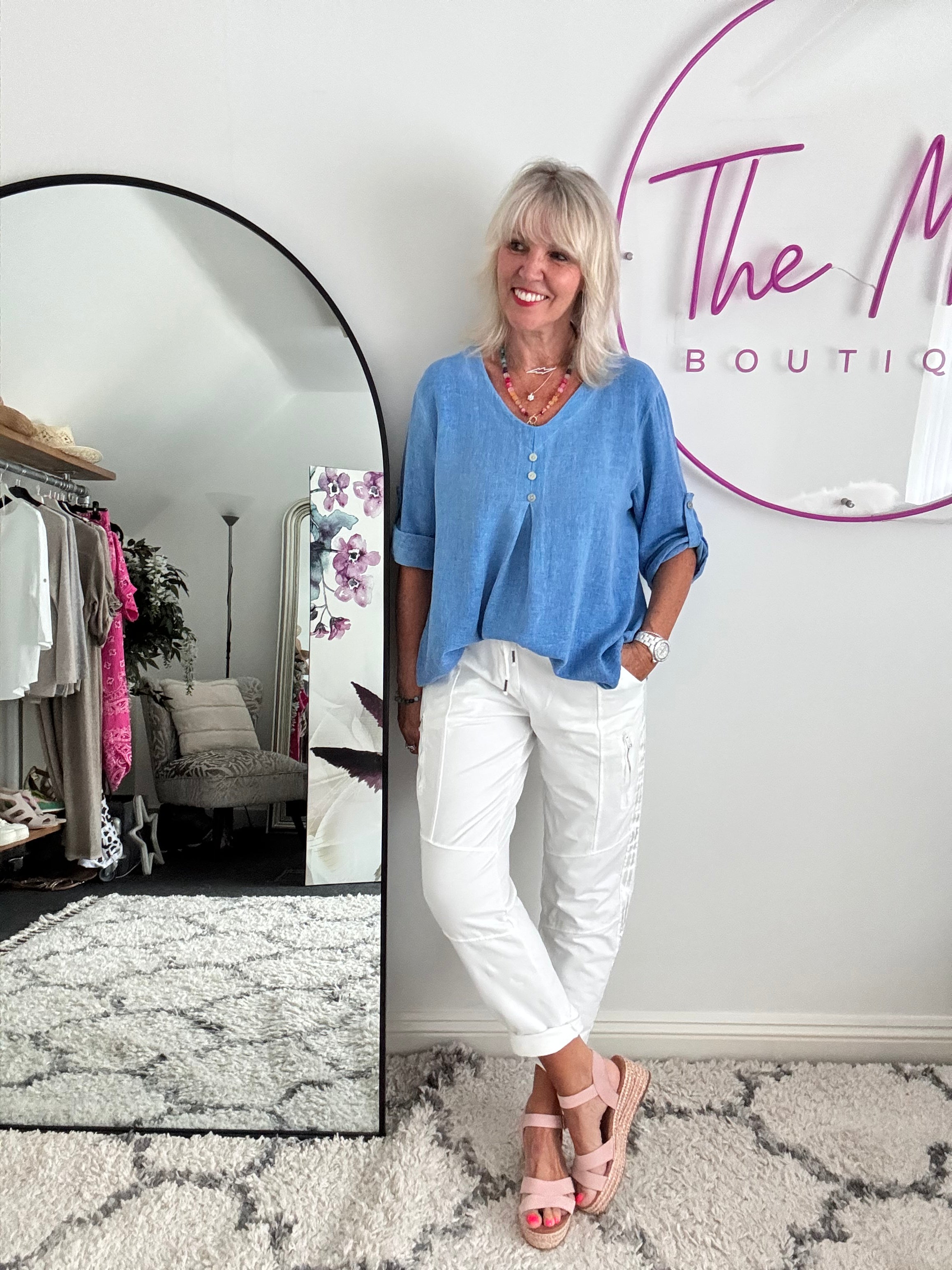 Linen & Cotton Shirt in Sky Blue