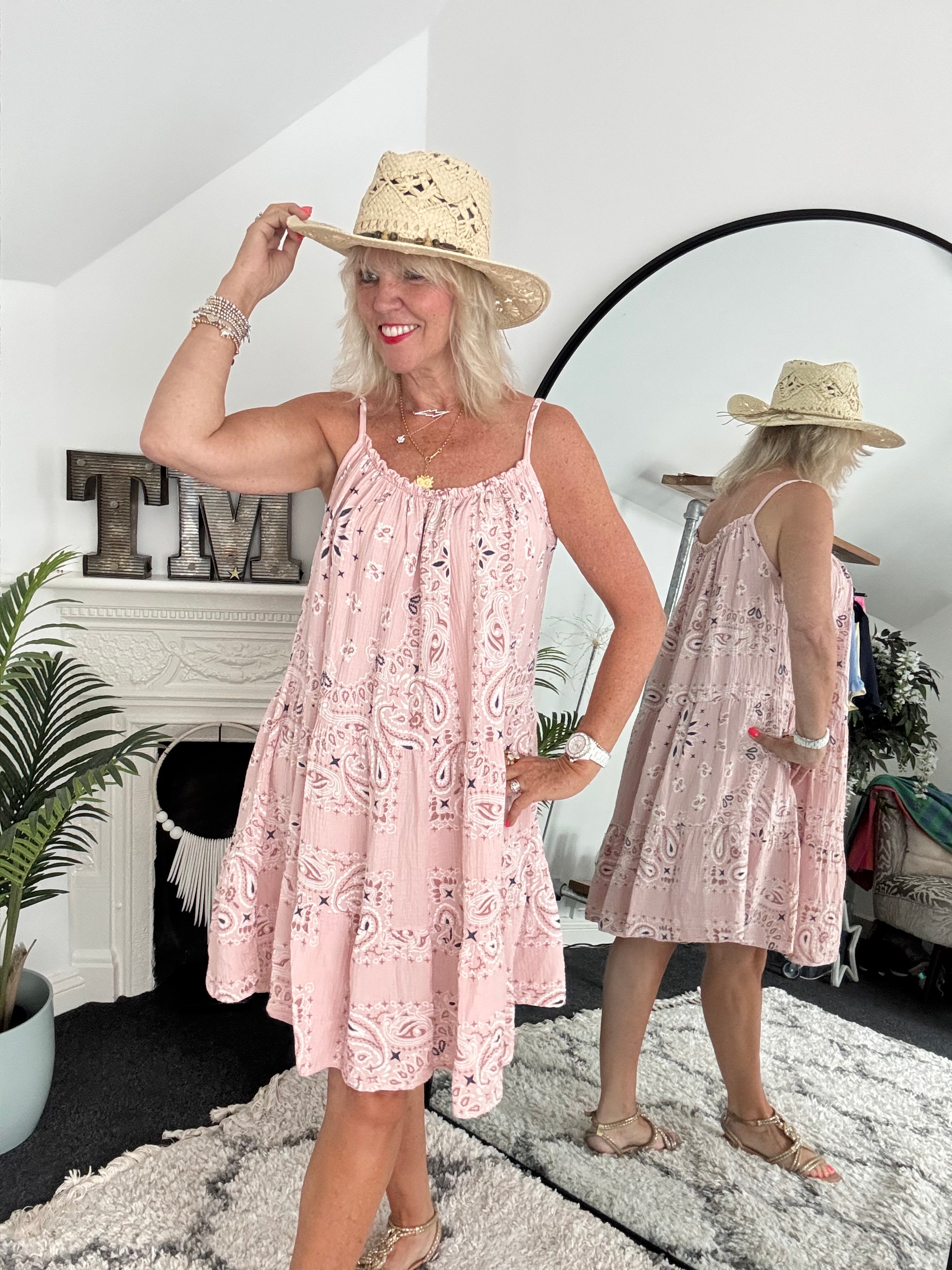 Paisley Cheesecloth Dress in Pink