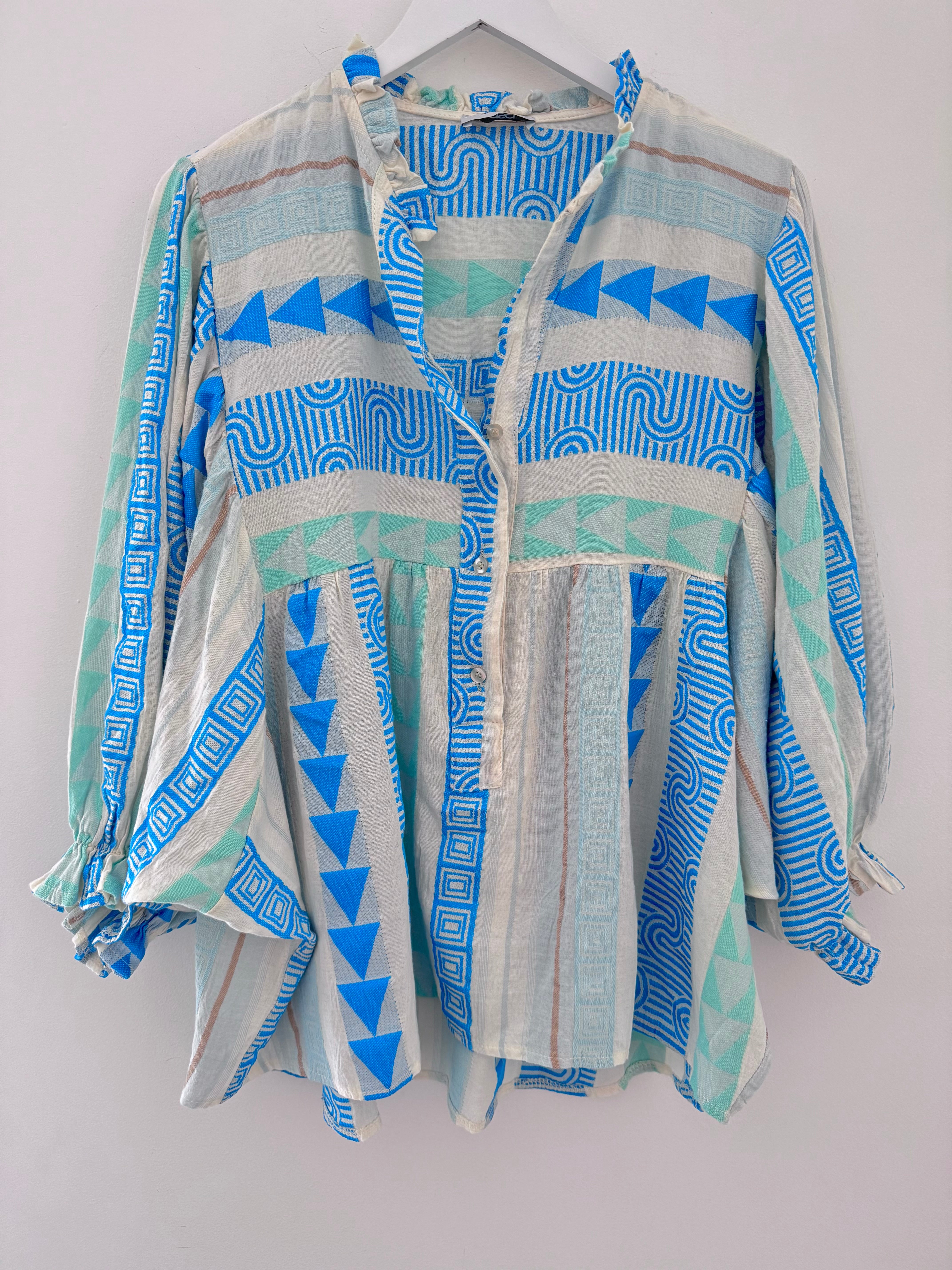 Embroidered Shirt in Blue & Mint