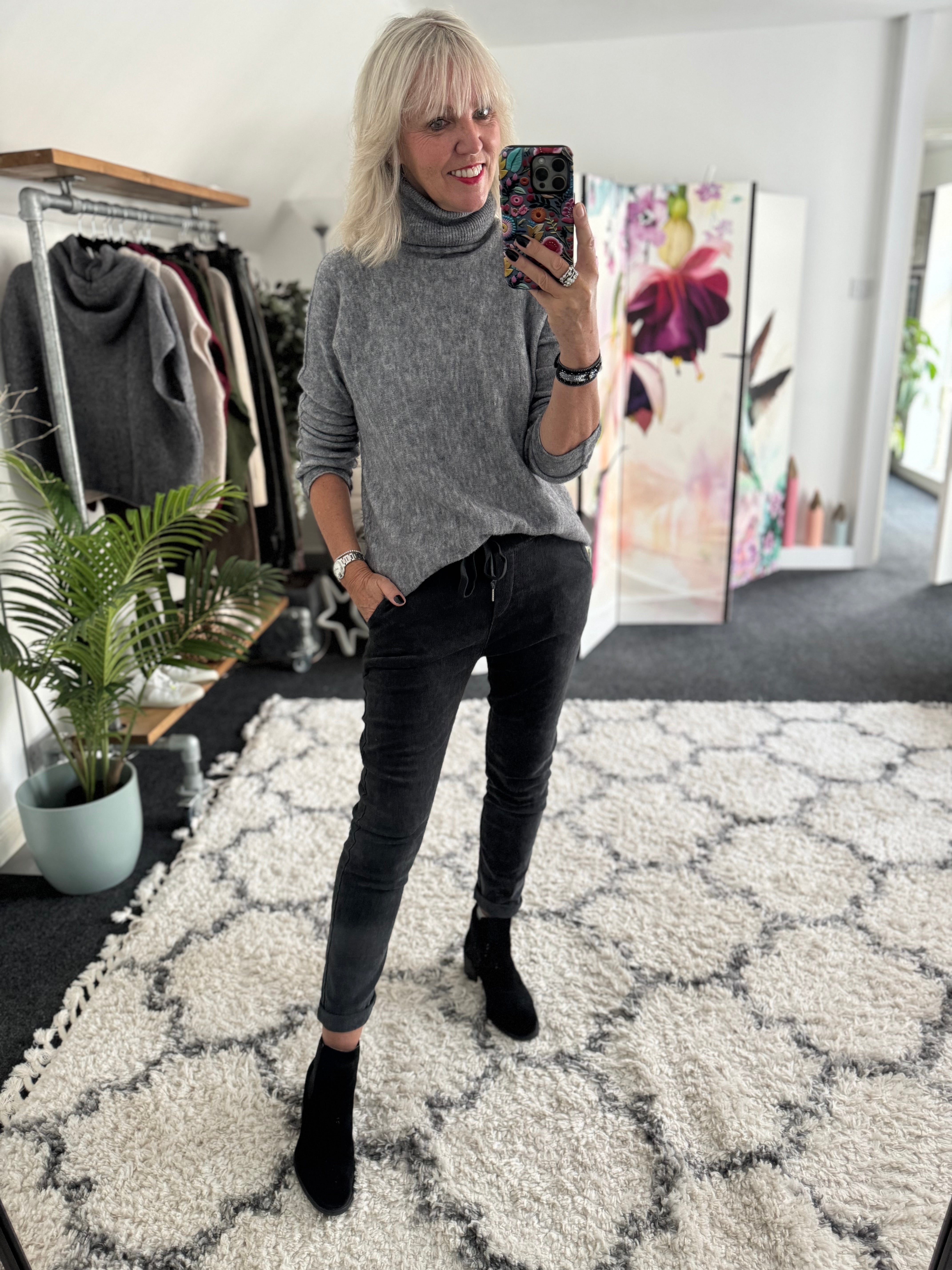 Needlecord Stretch Joggers in Dark Grey