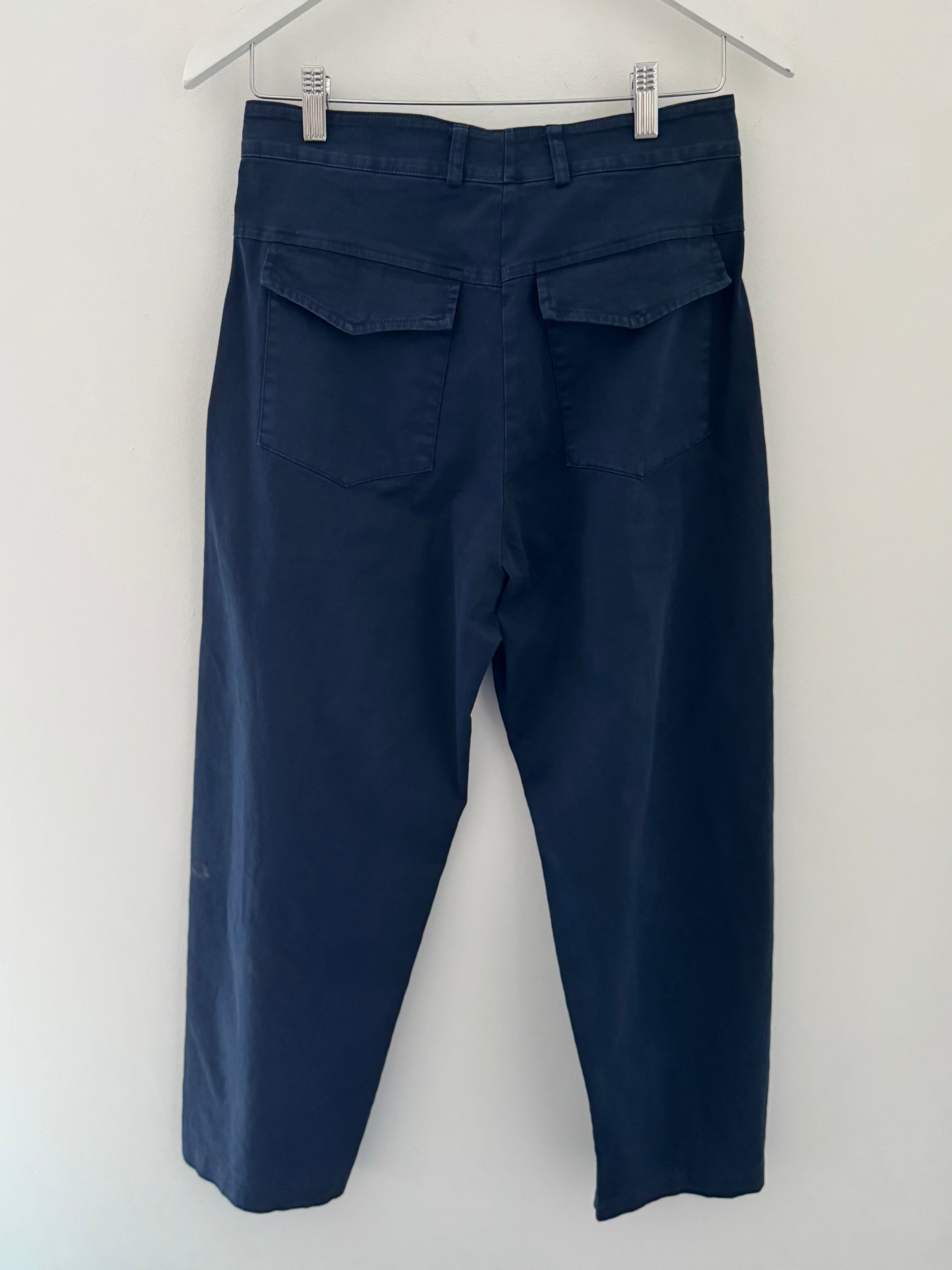 Slim Barrel Leg Trousers in Navy