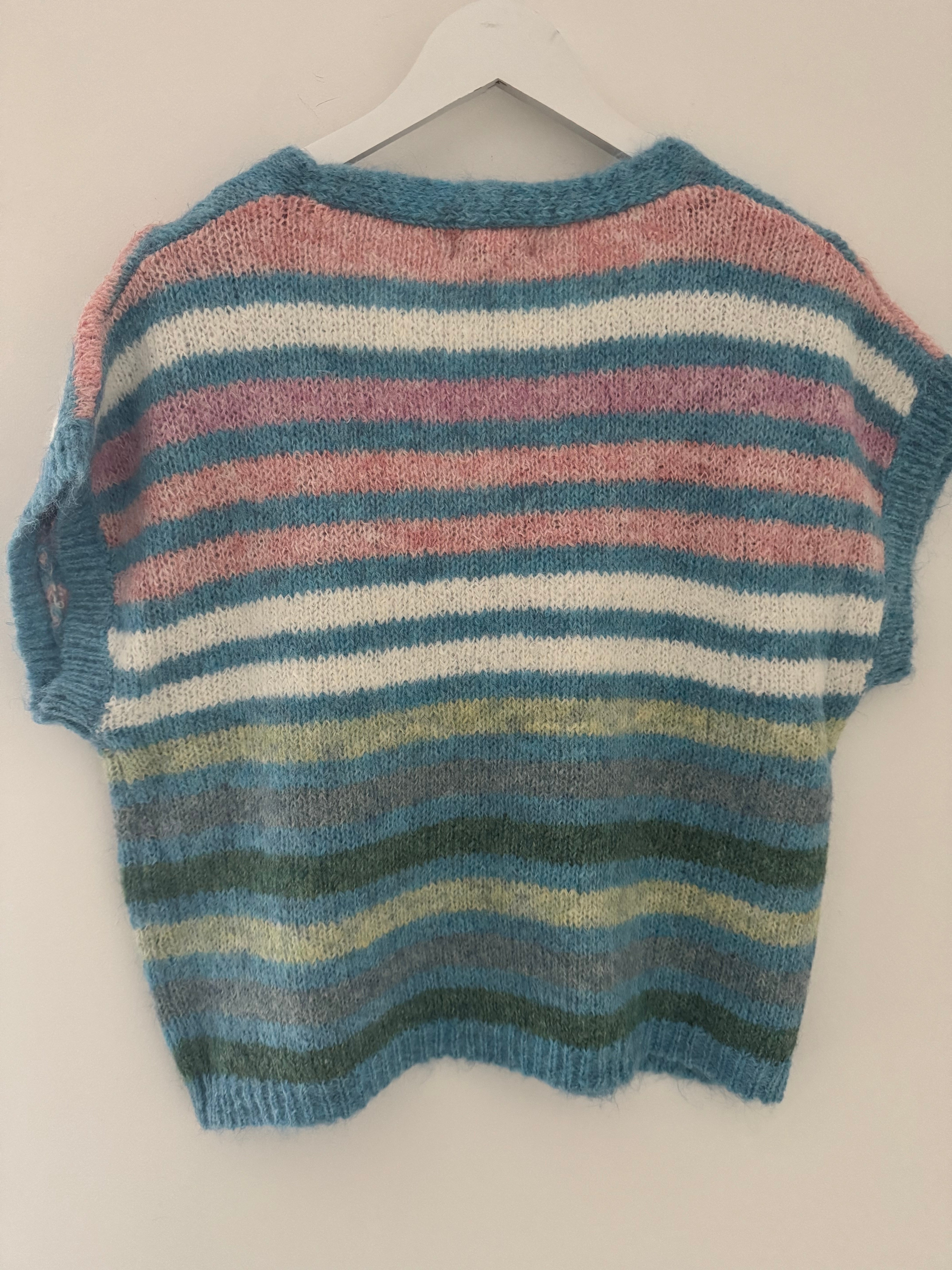 Stripe Button Tank in Blue & Pink
