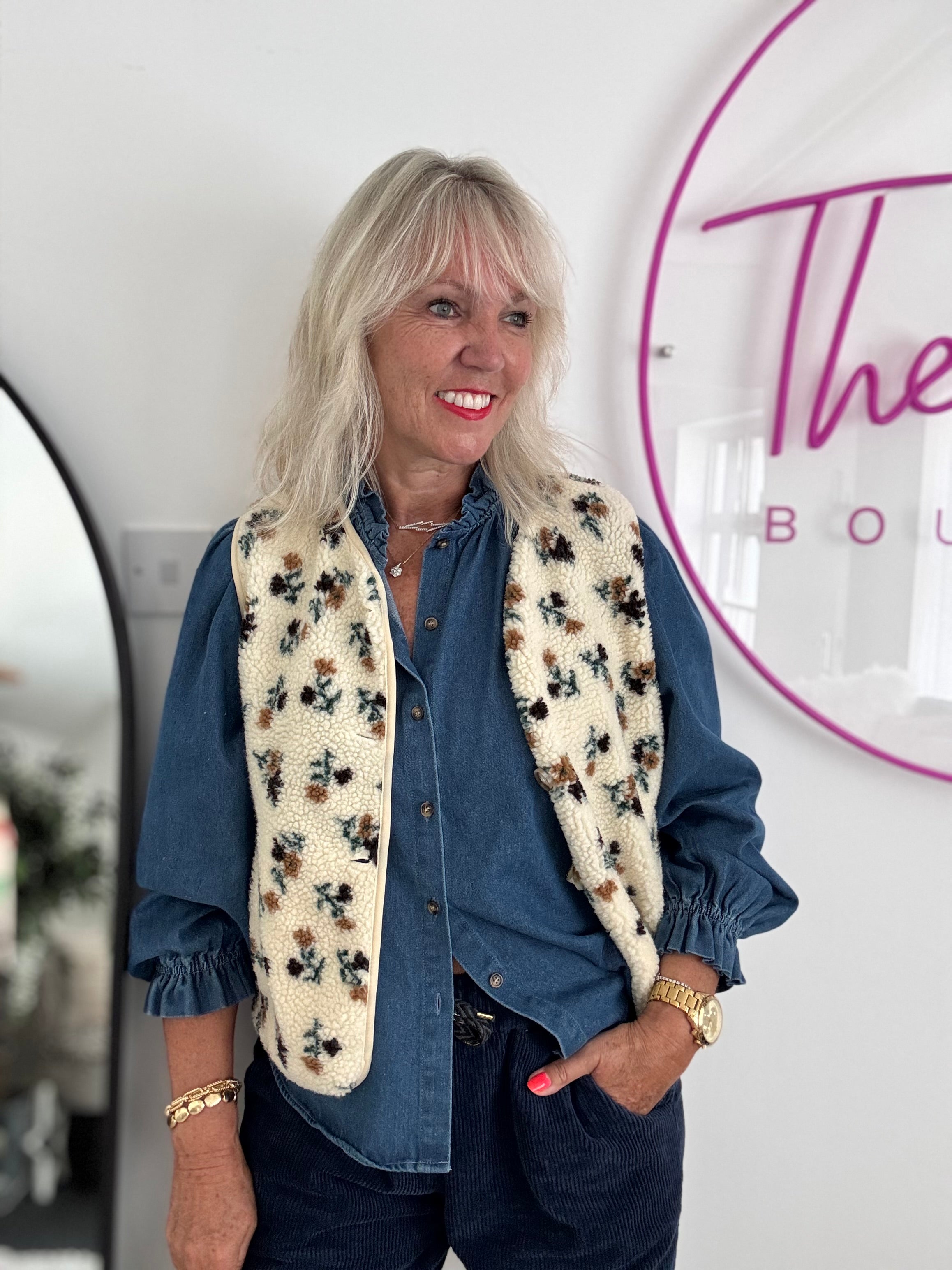 Soft Denim Shirt with Ruffle Collar & Cuffs