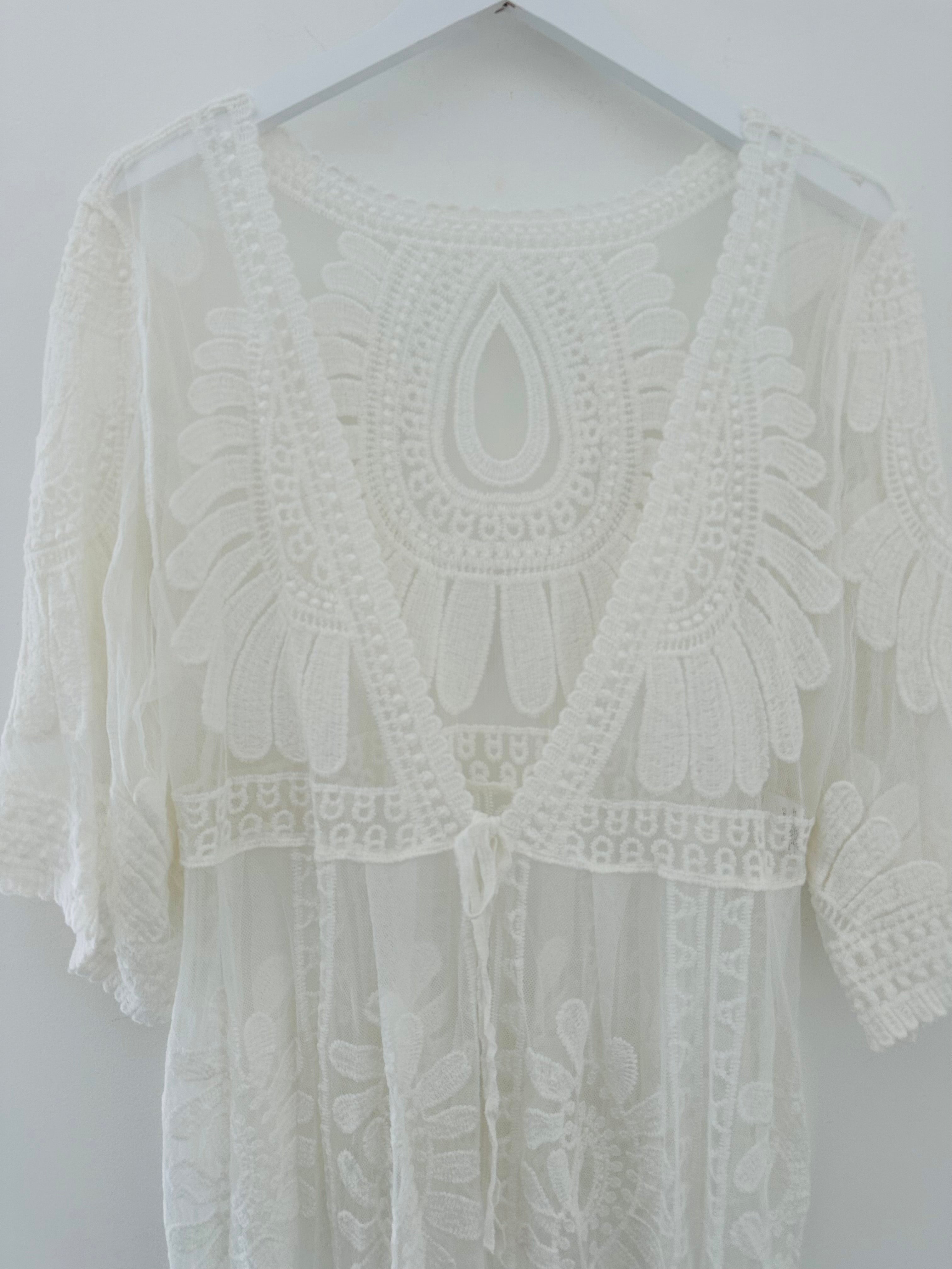 Lace Cotton Kimono in Ivory