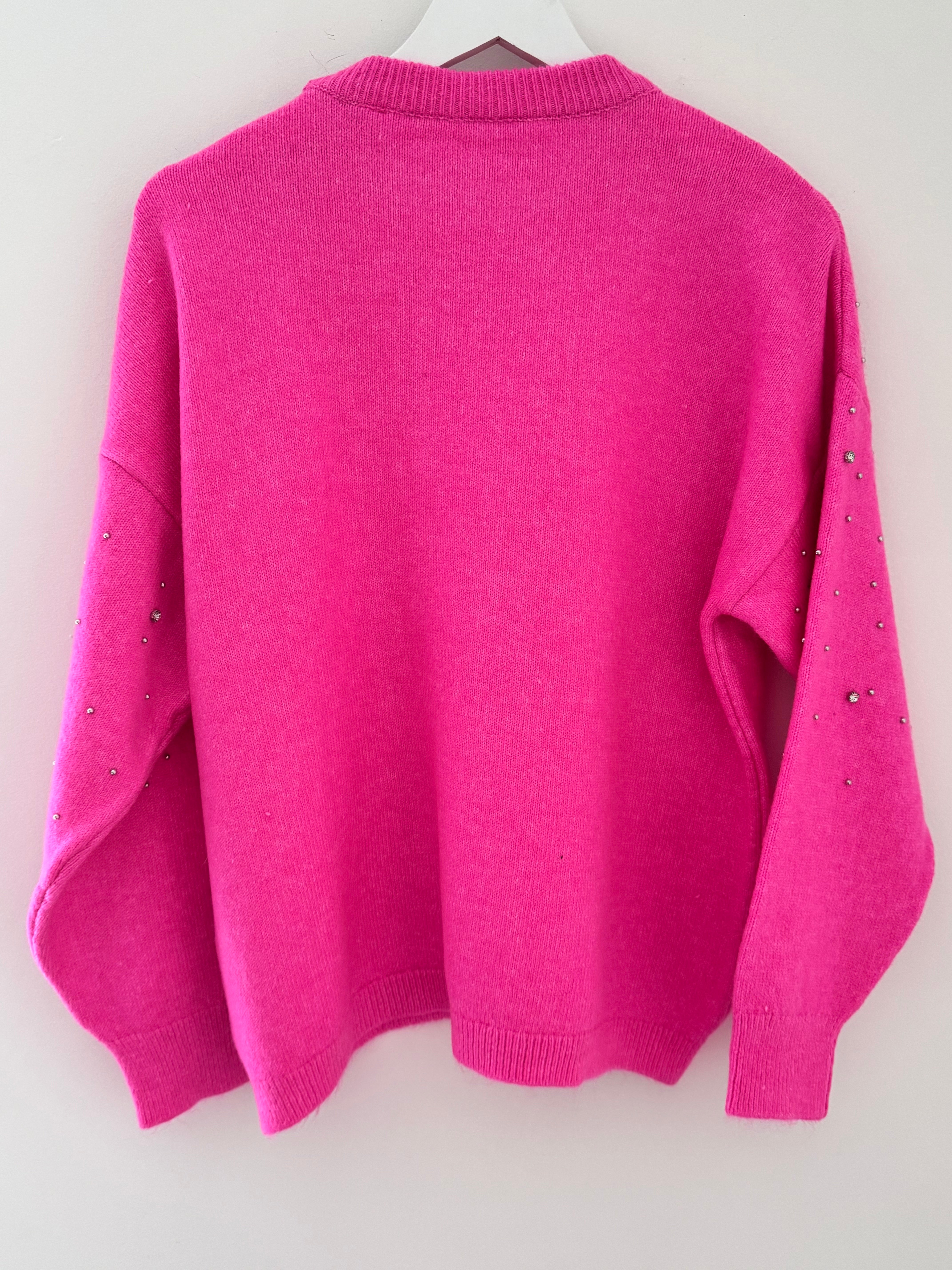 Soft Jumper with Beading in Hot Pink