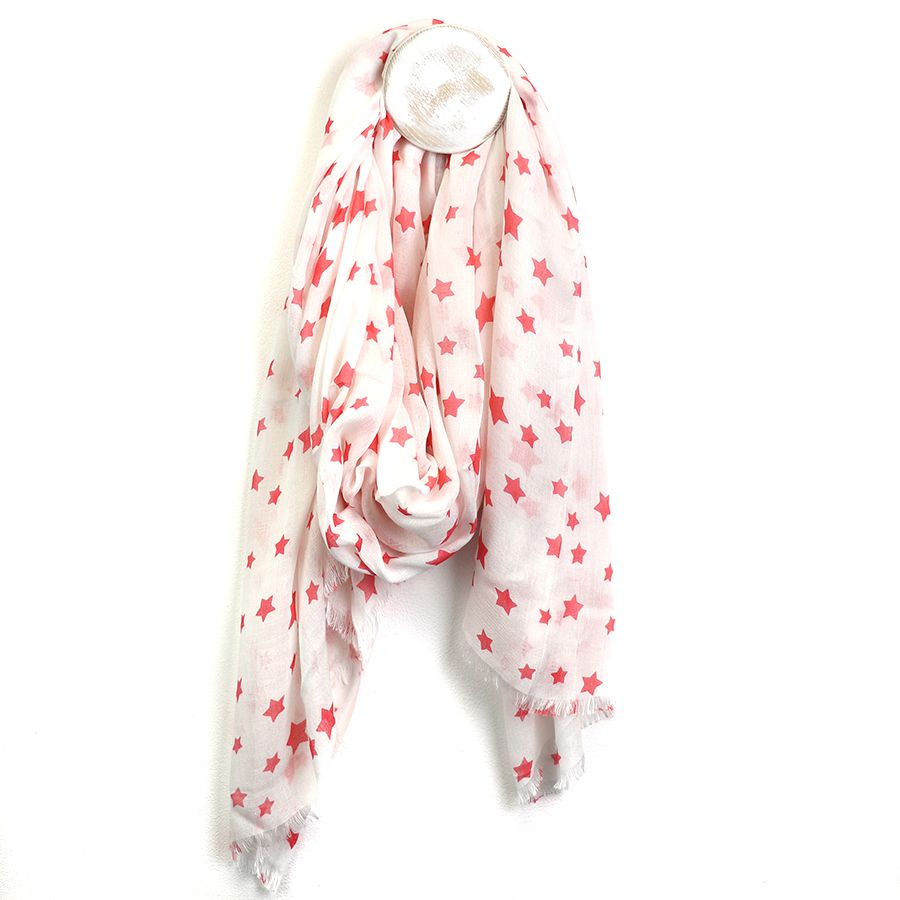 White Scarf with Coral Stars
