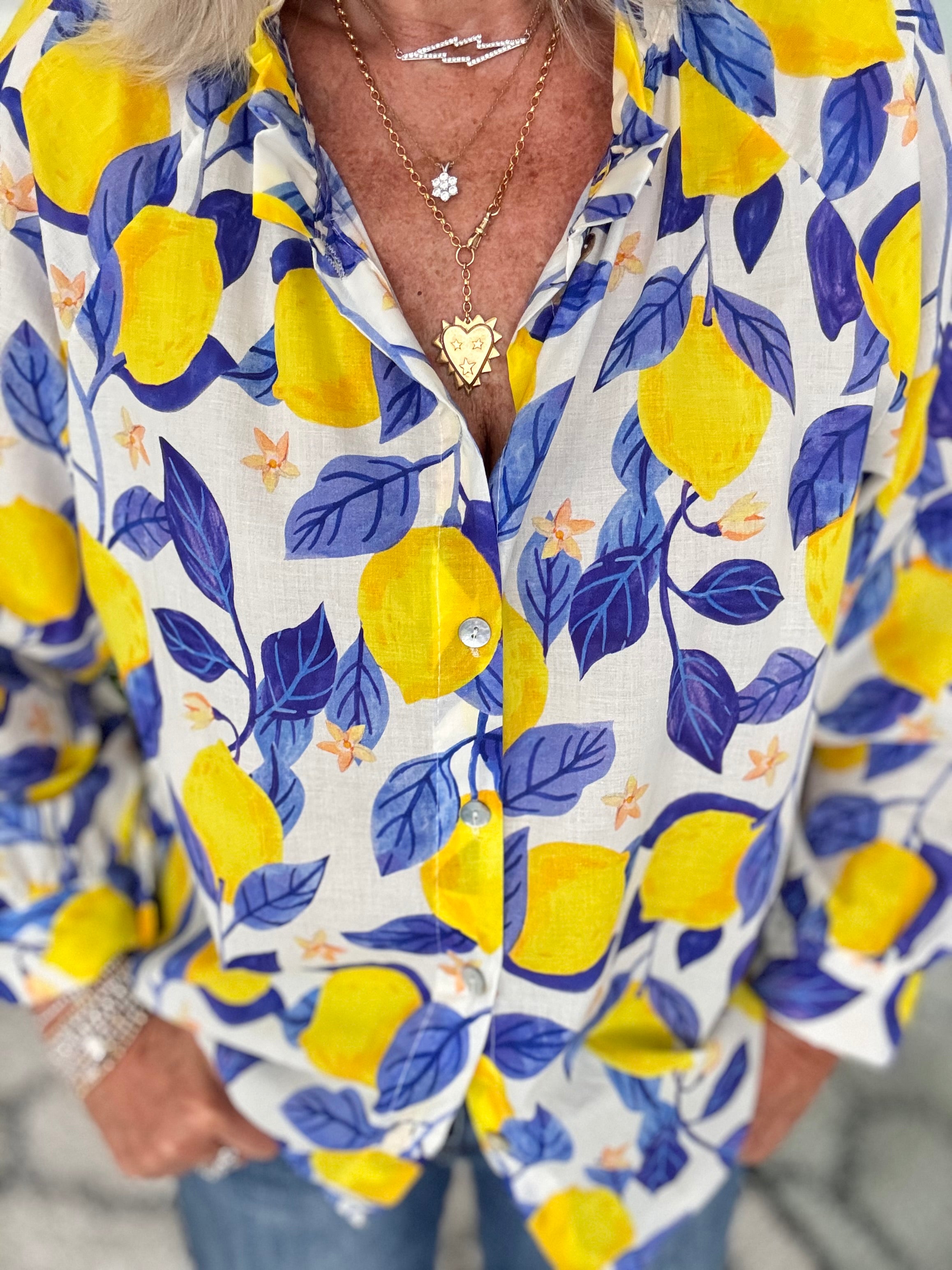 Lemons Blouse in Blue & Yellow