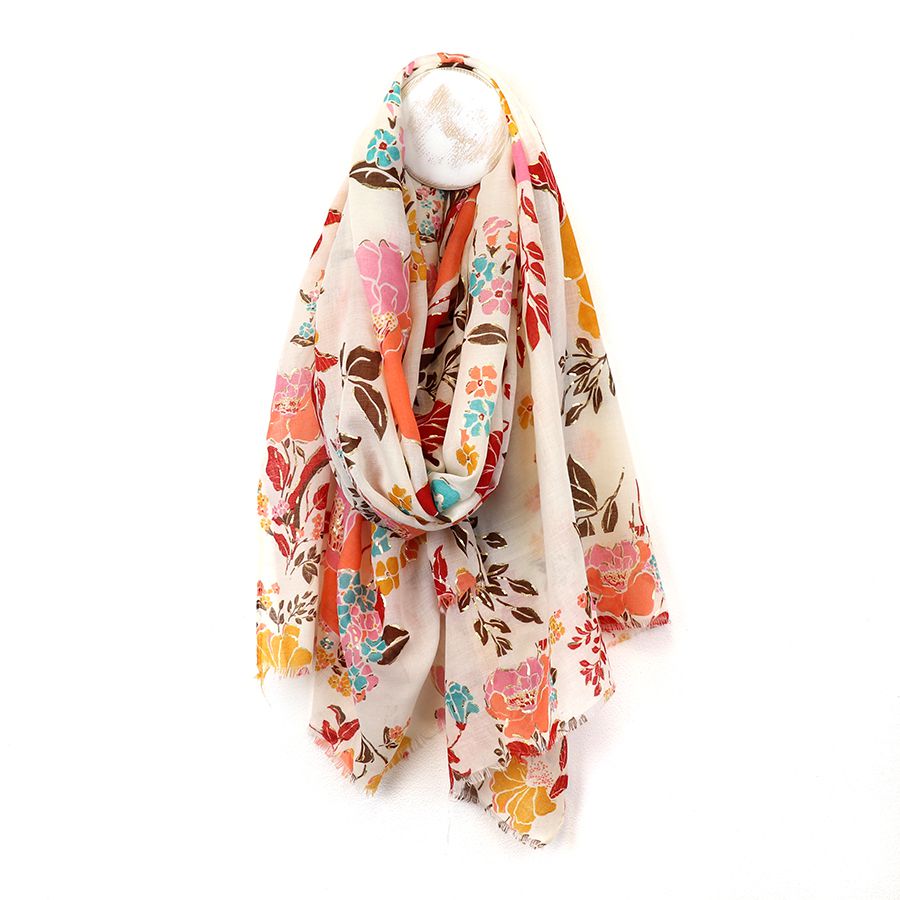 Floral Print Scarf with Metallic Detail