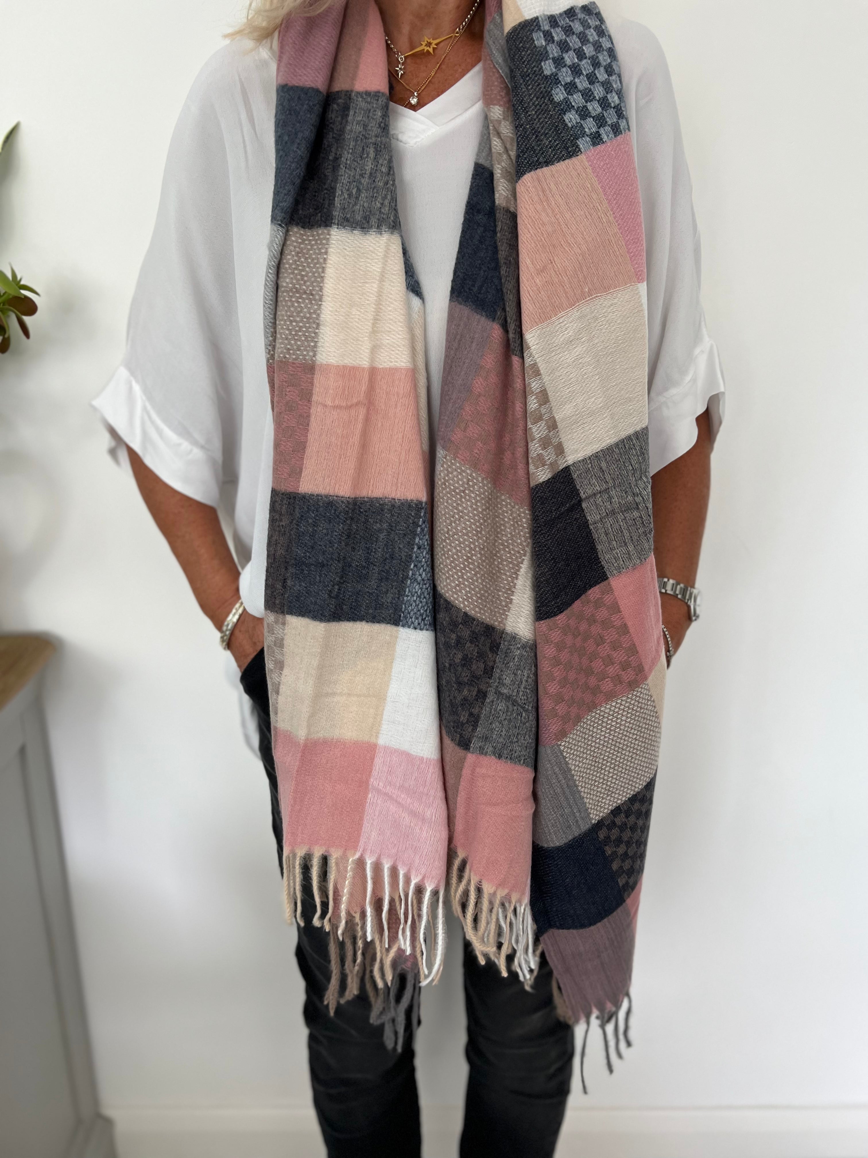Soft Check Scarf in Pink & Grey