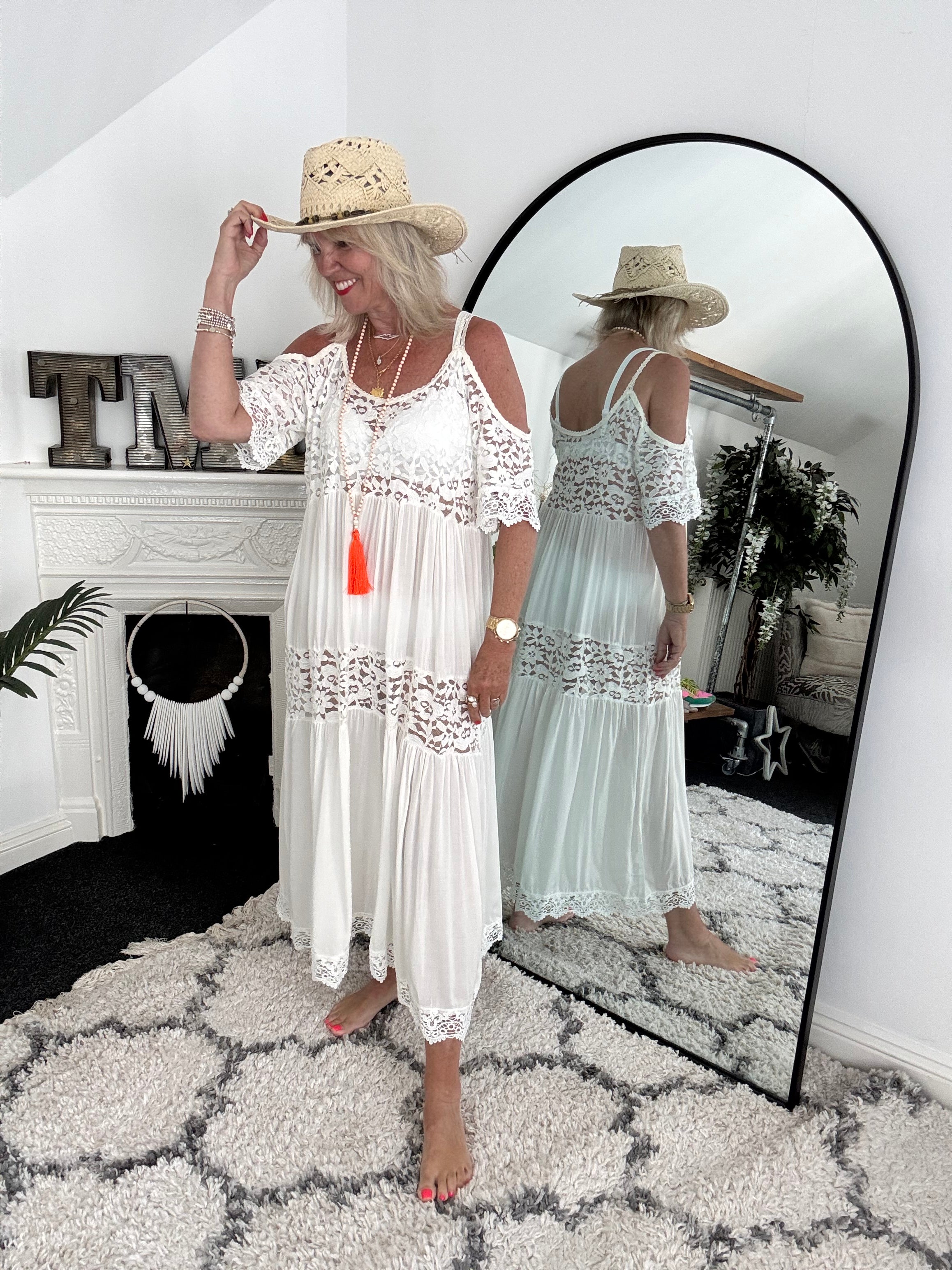 Cotton & Lace Beach Dress in White