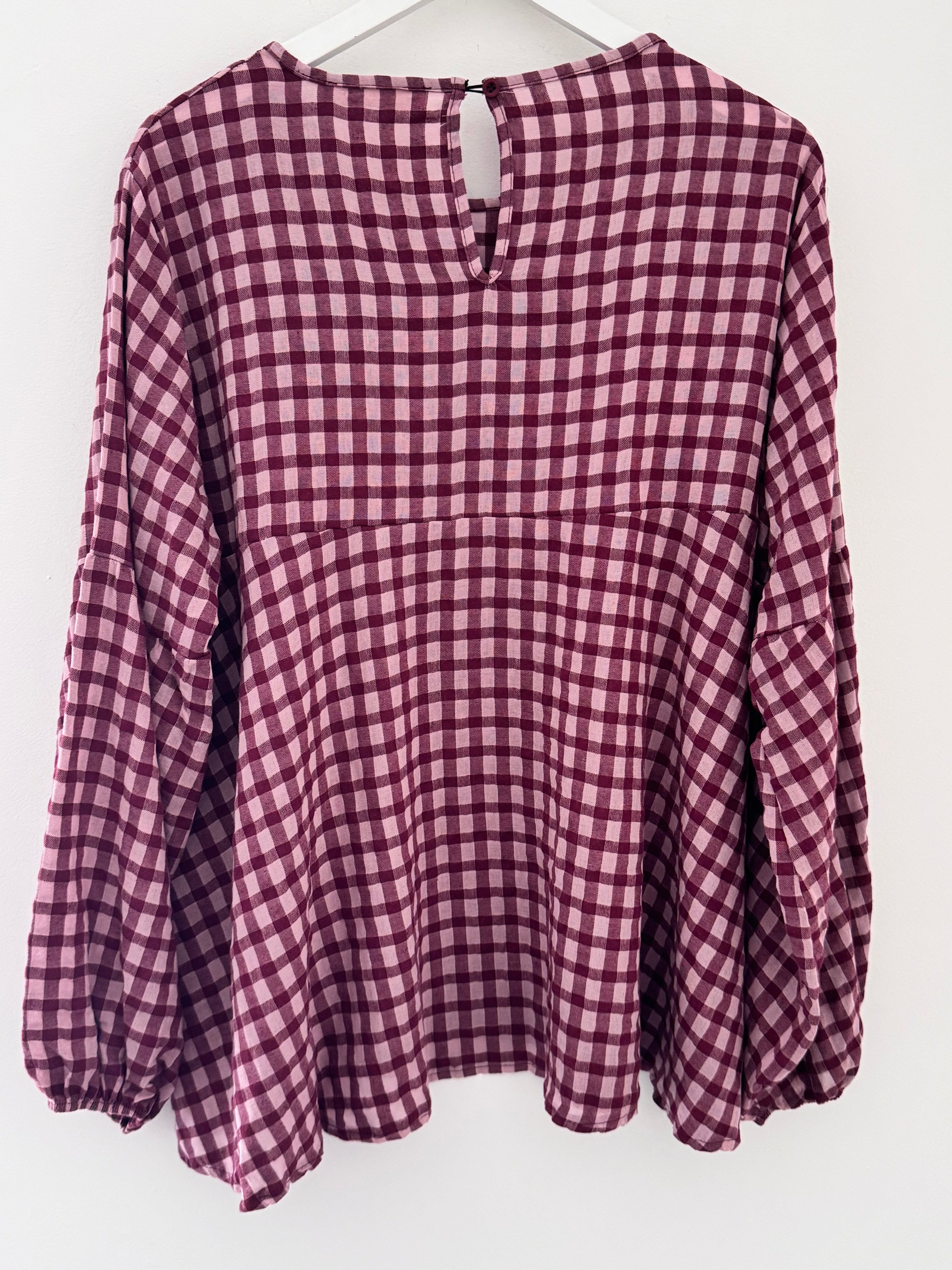 Oversized Check Top in Berry