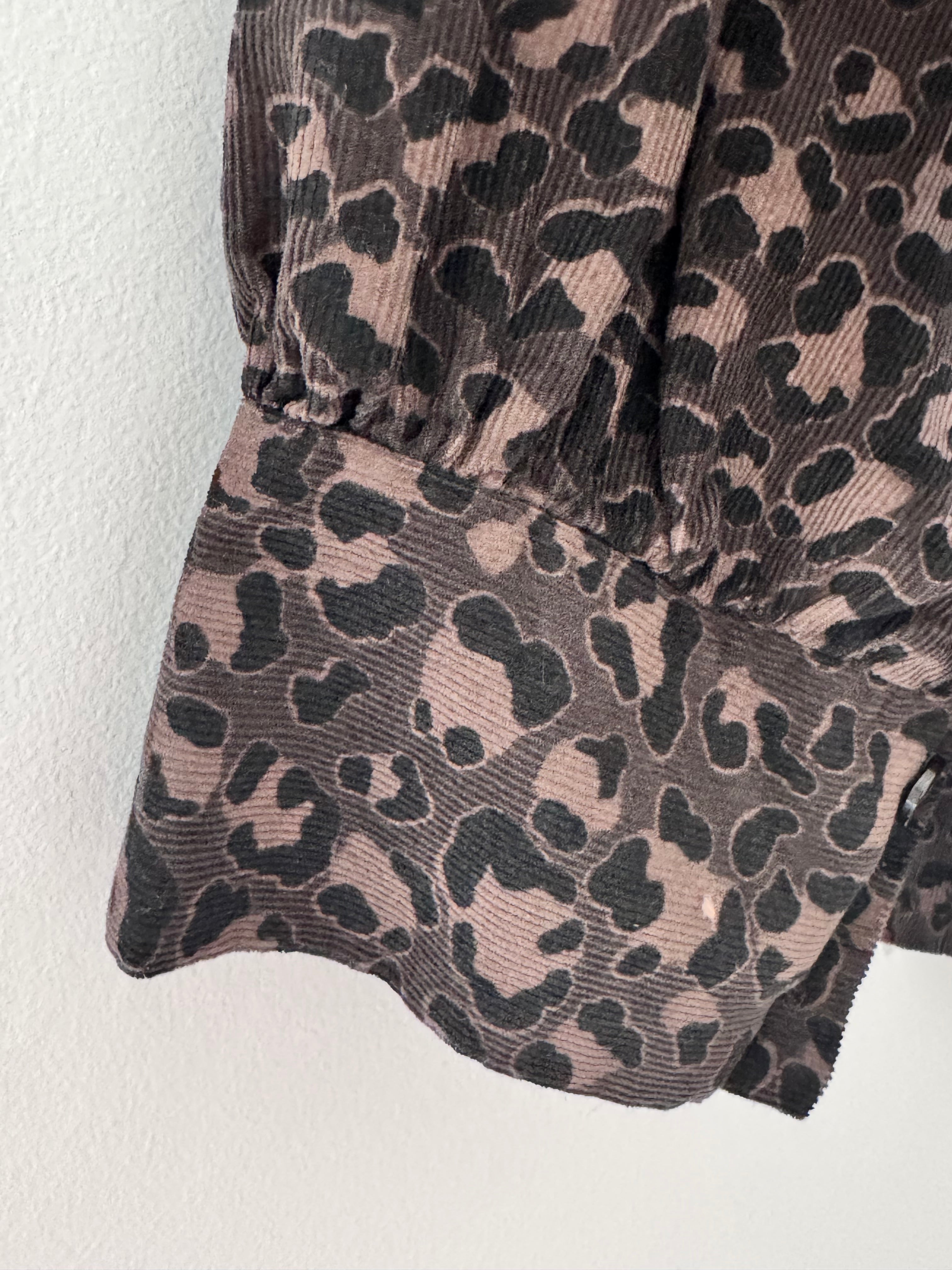 Needlecord Ruffle Blouse in Cocoa Leopard