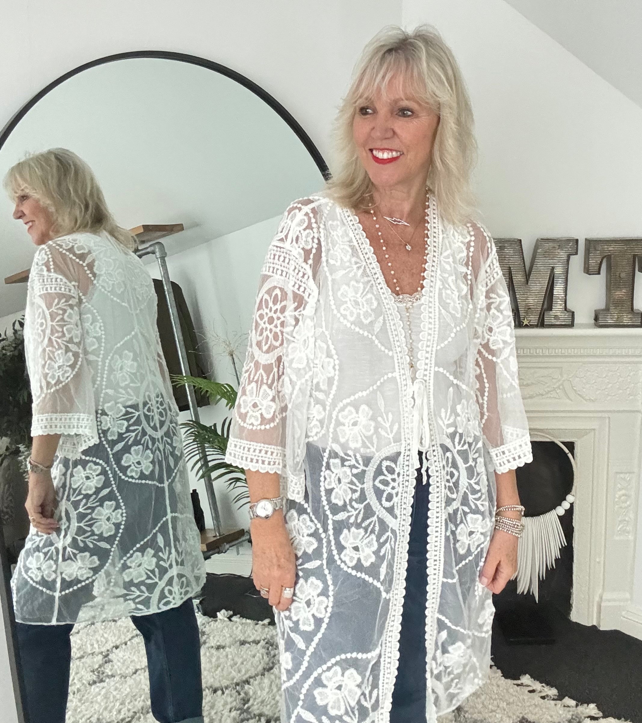 Lace Cotton Kimono in Ivory