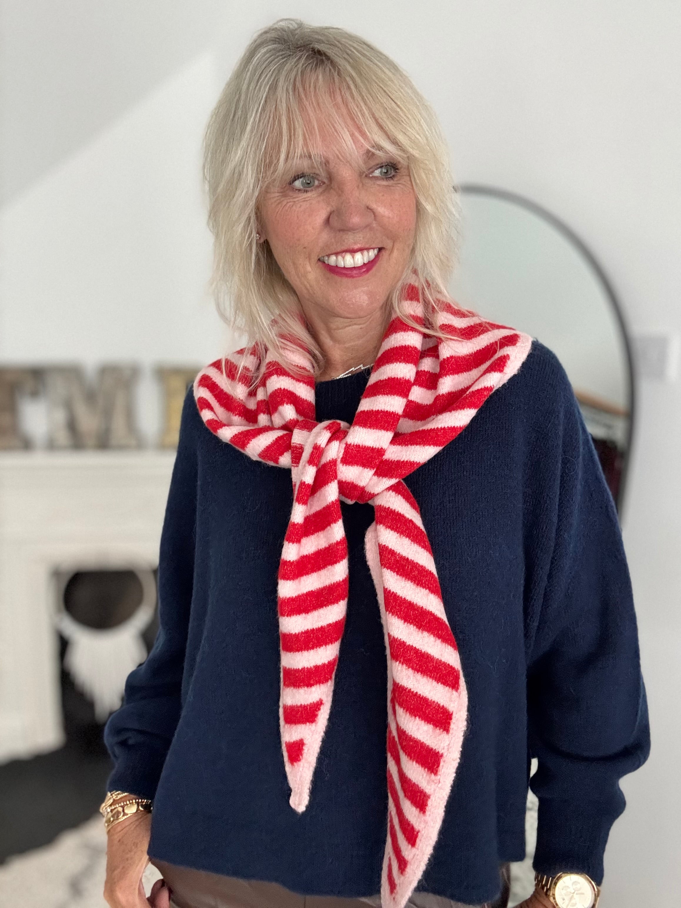 Triangle Scarf in Pink & Red Stripe
