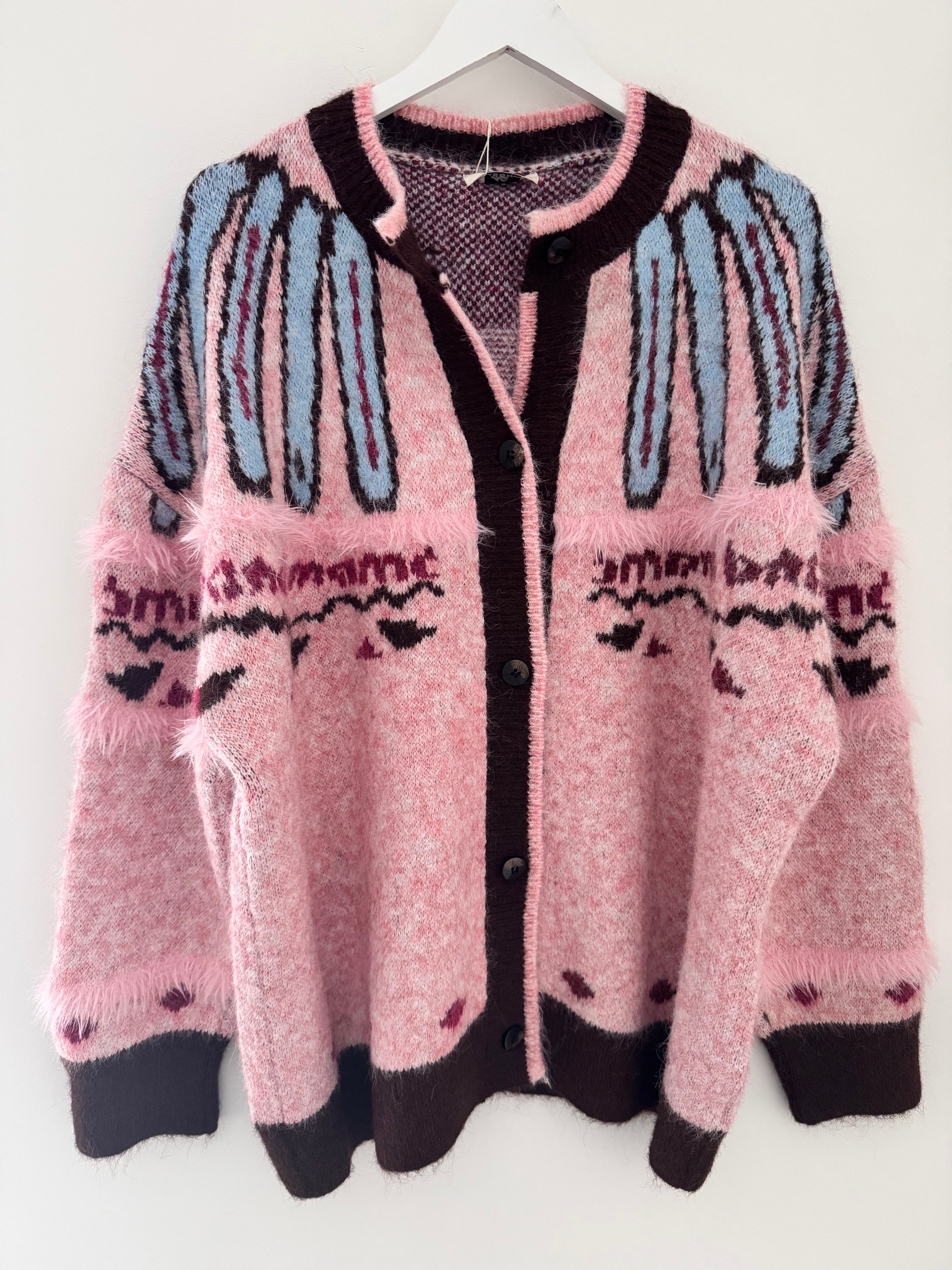 Oversized Designer Cardi in Pink & Chocolate