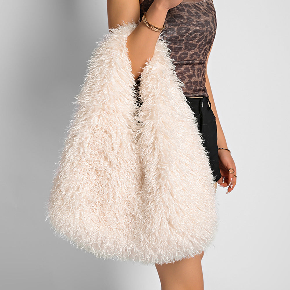 Shaggy Faux Fur Bag in Vanilla