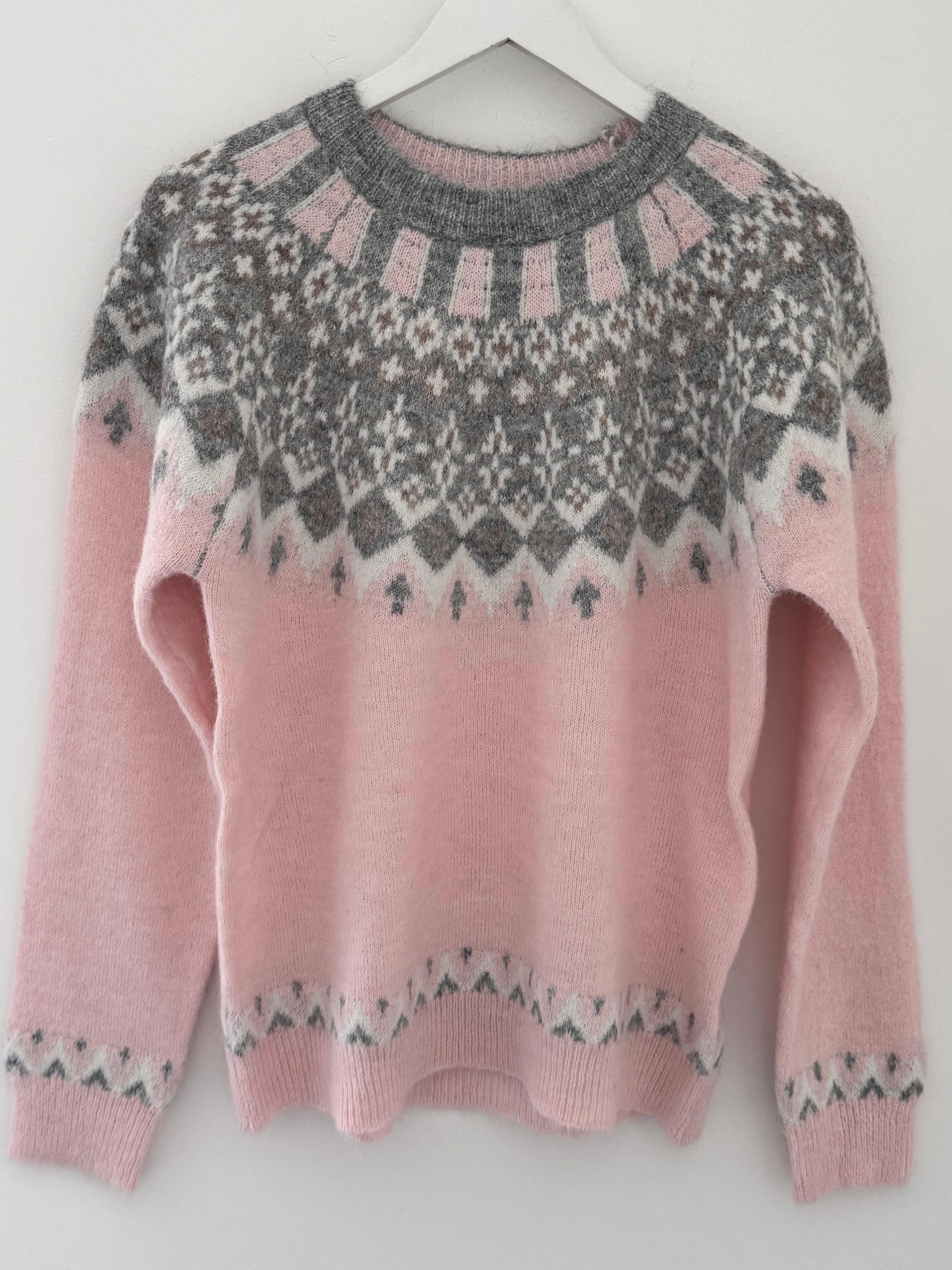 Soft Fair Isle Jumper in Pink & Grey