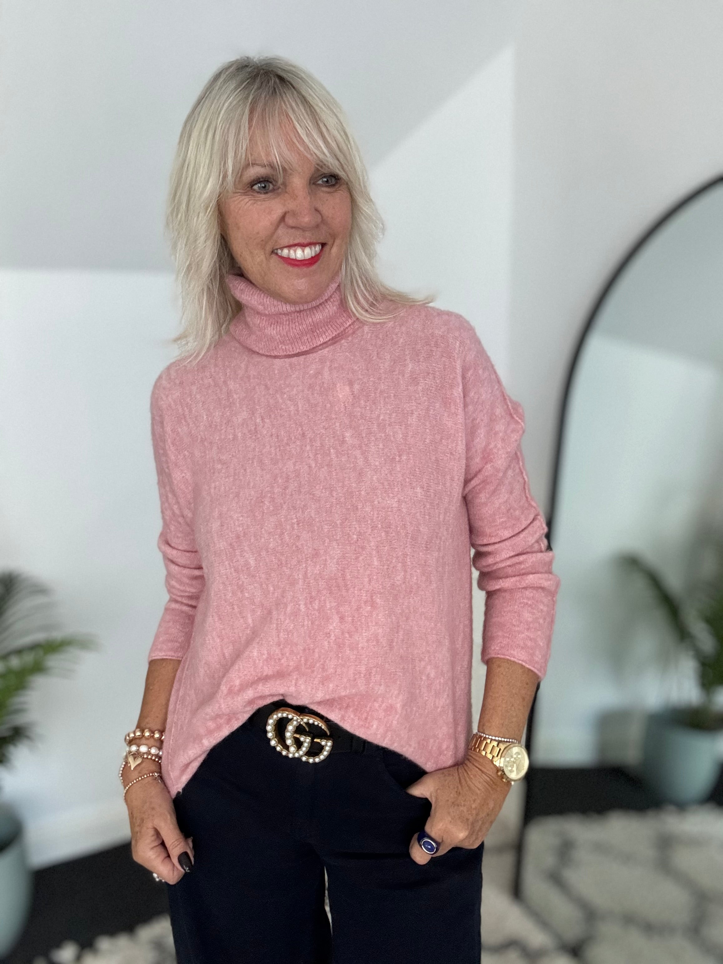 Simple Roll Neck Jumper in Soft Pink