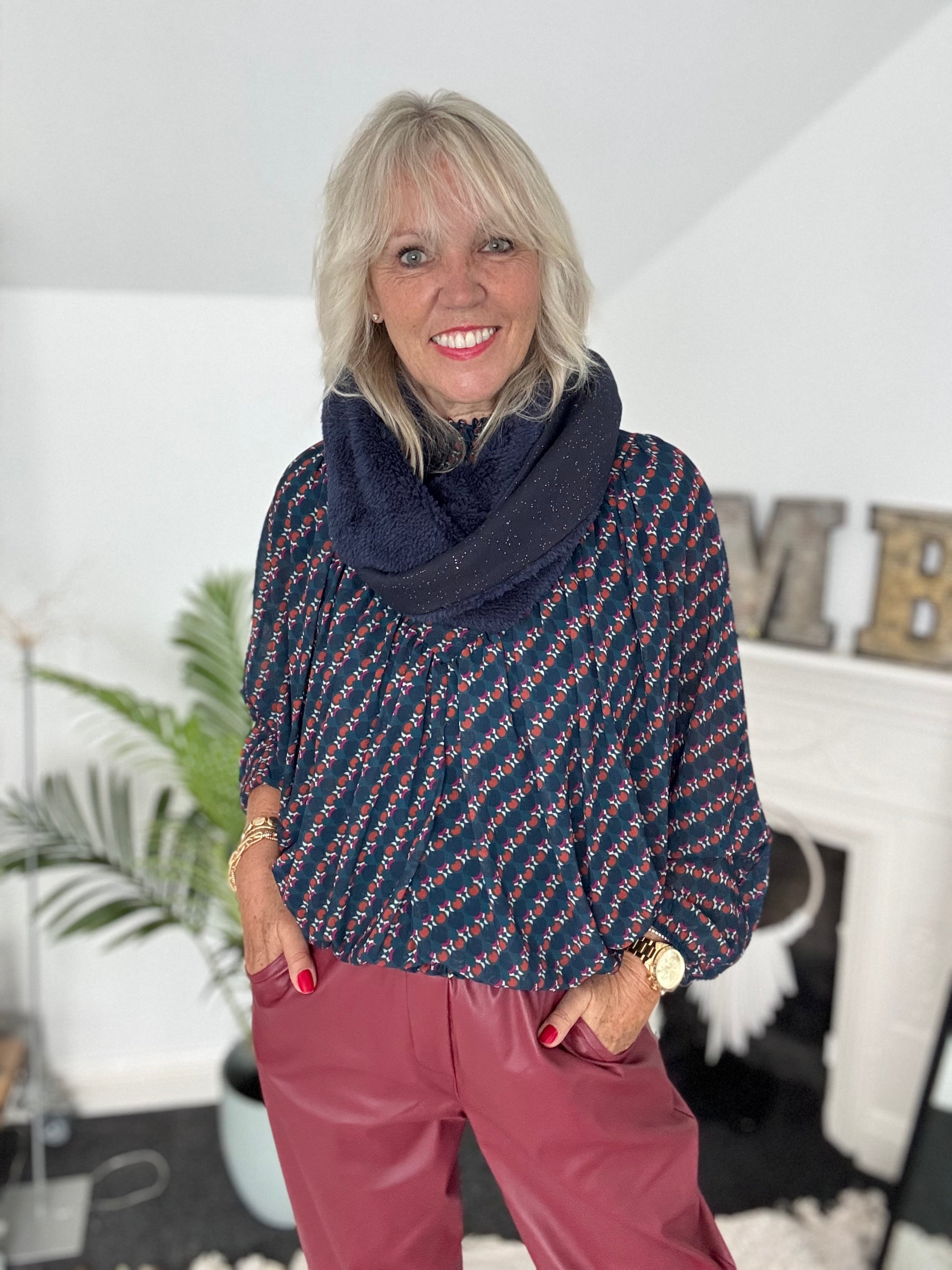 Shimmer & Fur Snood in Ink