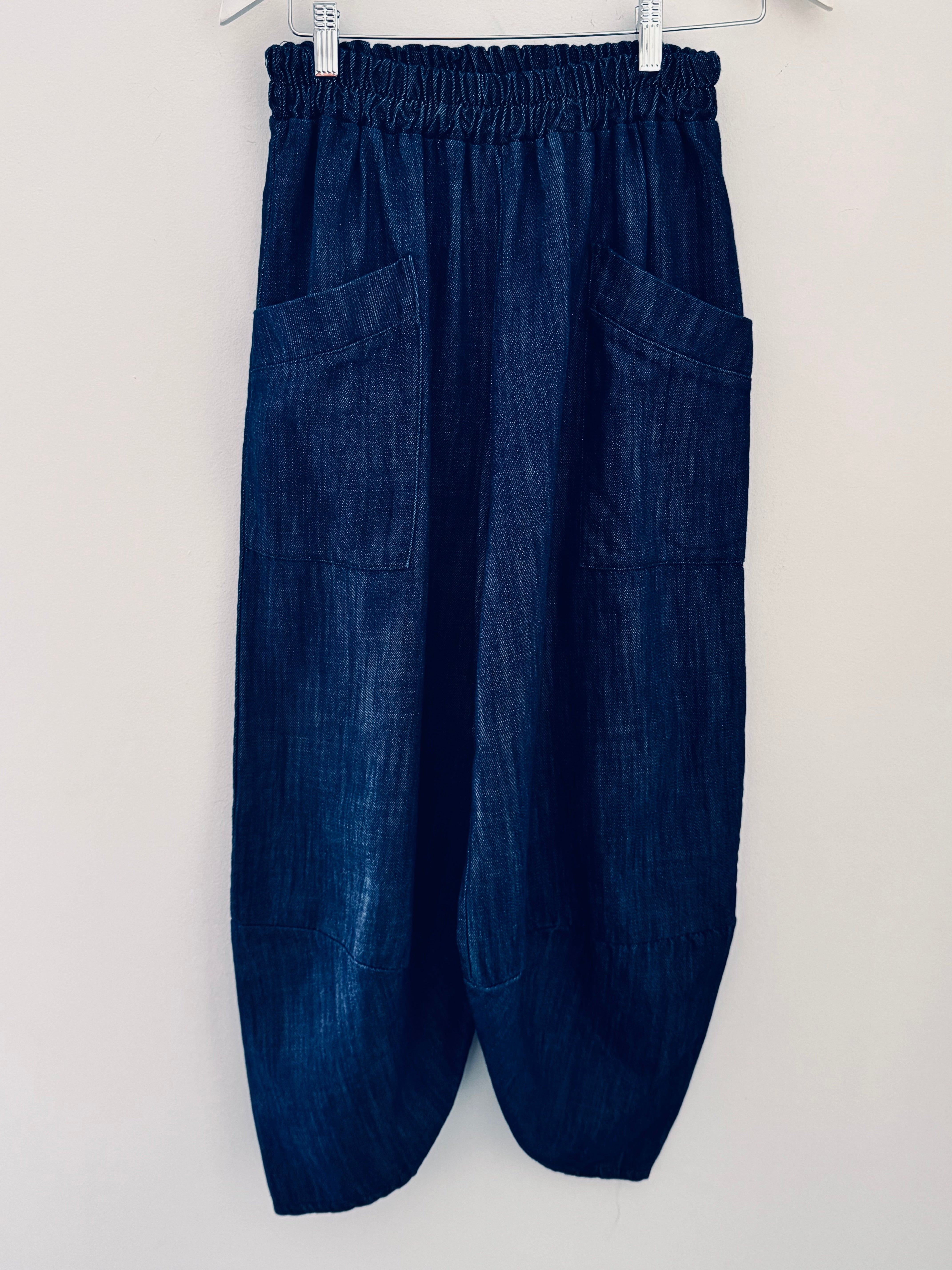 Premium Barrel Leg Trousers in Dark Denim
