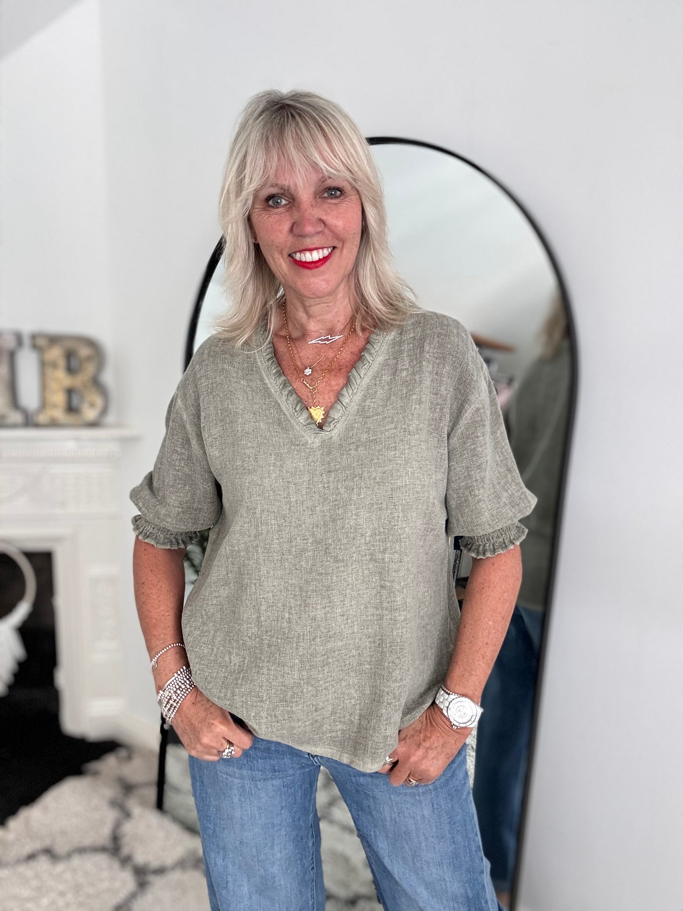 Linen & Cotton Top in Khaki