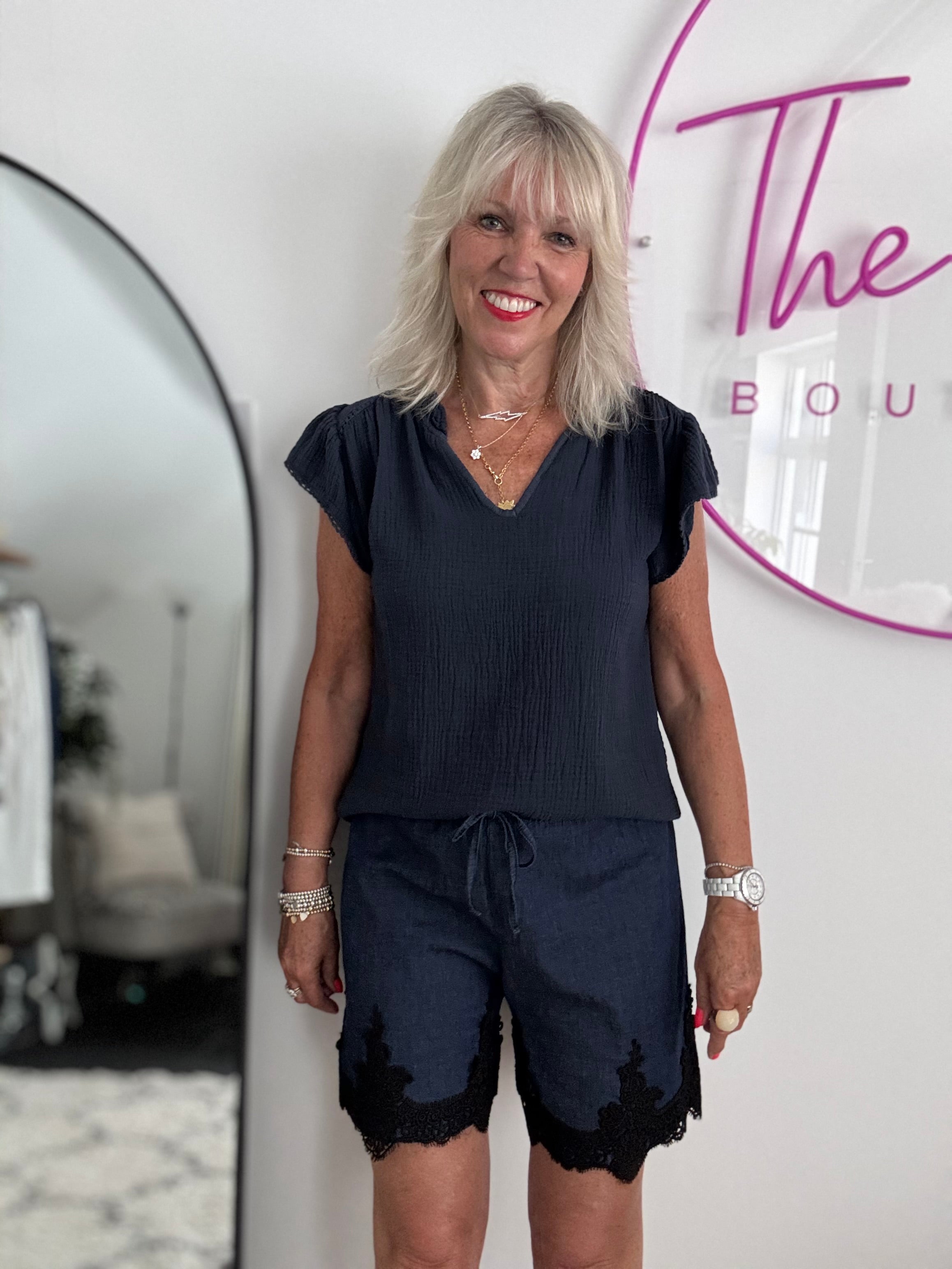 Luxe Chambray Shorts with Lace