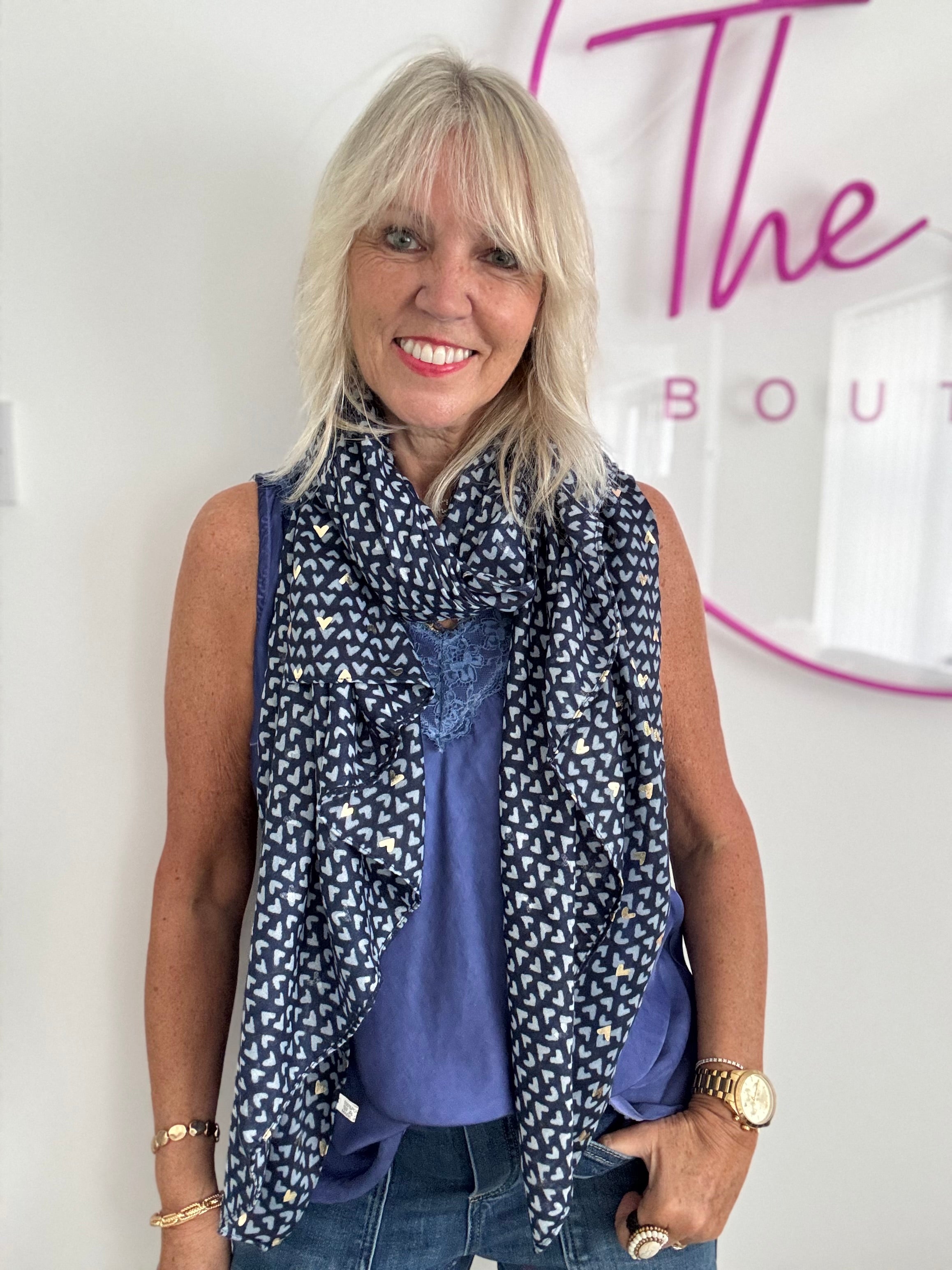 Metallic Hearts Scarf in Blue