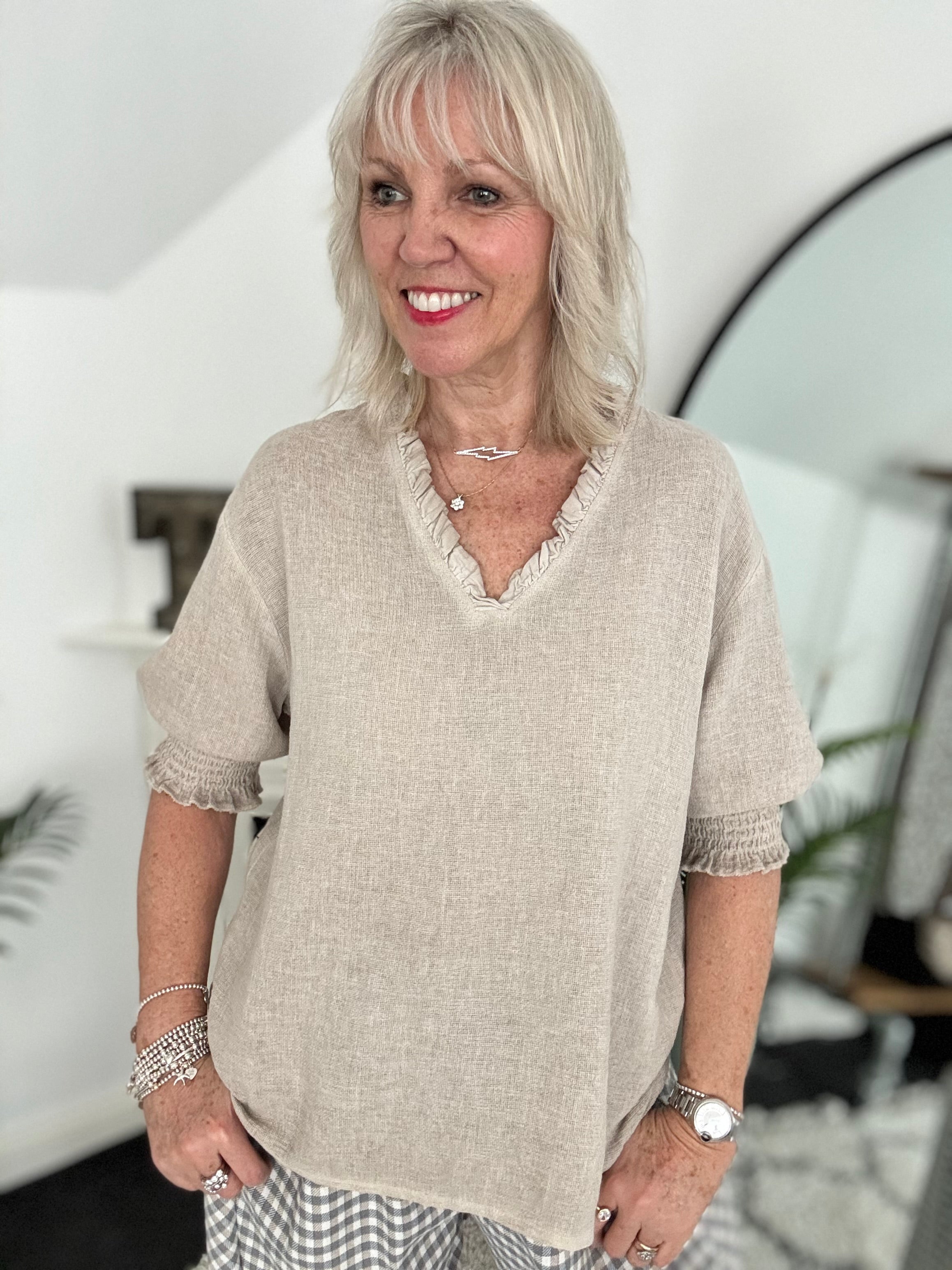 Linen & Cotton Top in Stone