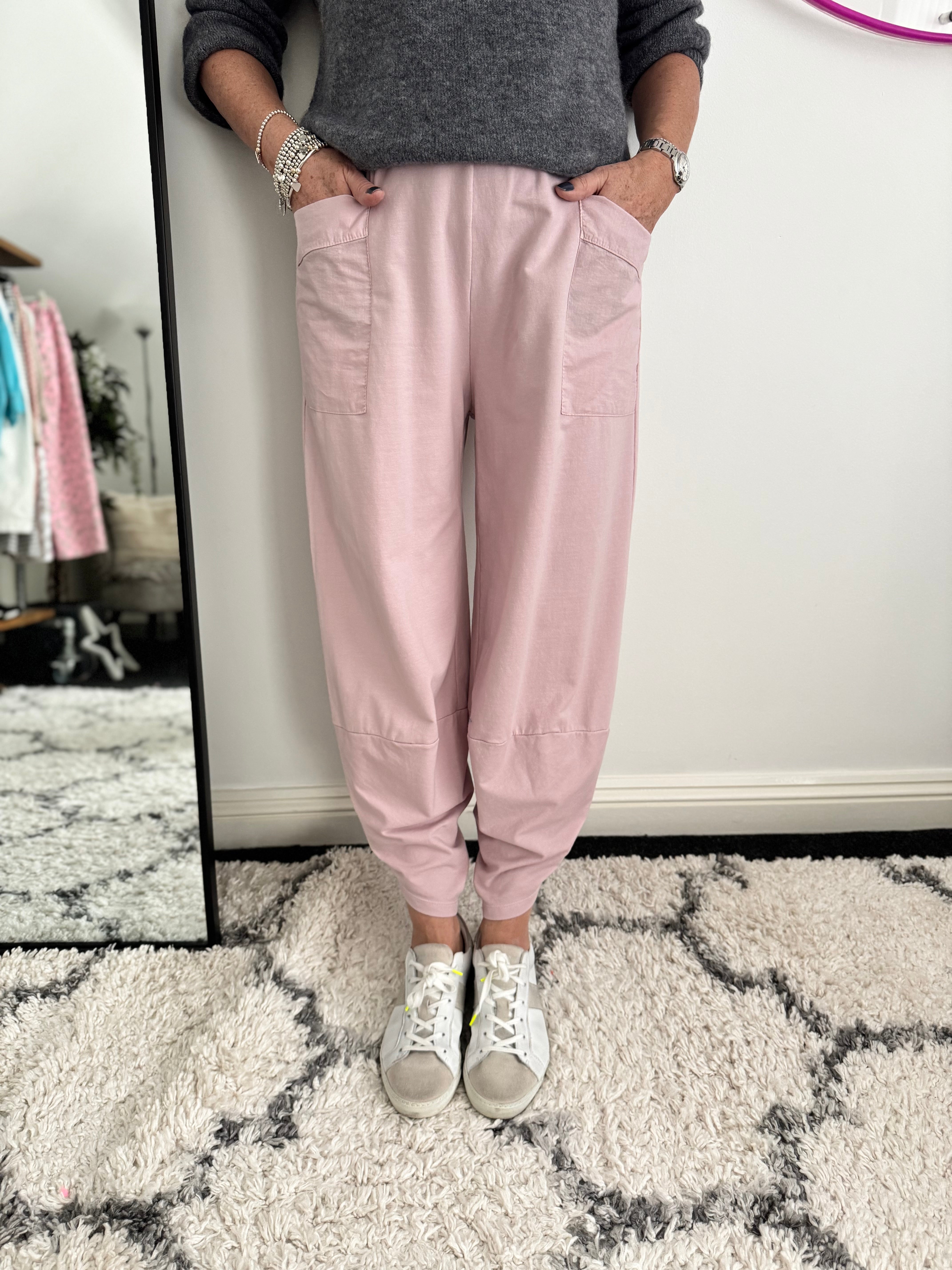 Barrel Shape Cotton Jersey Trousers in Pink