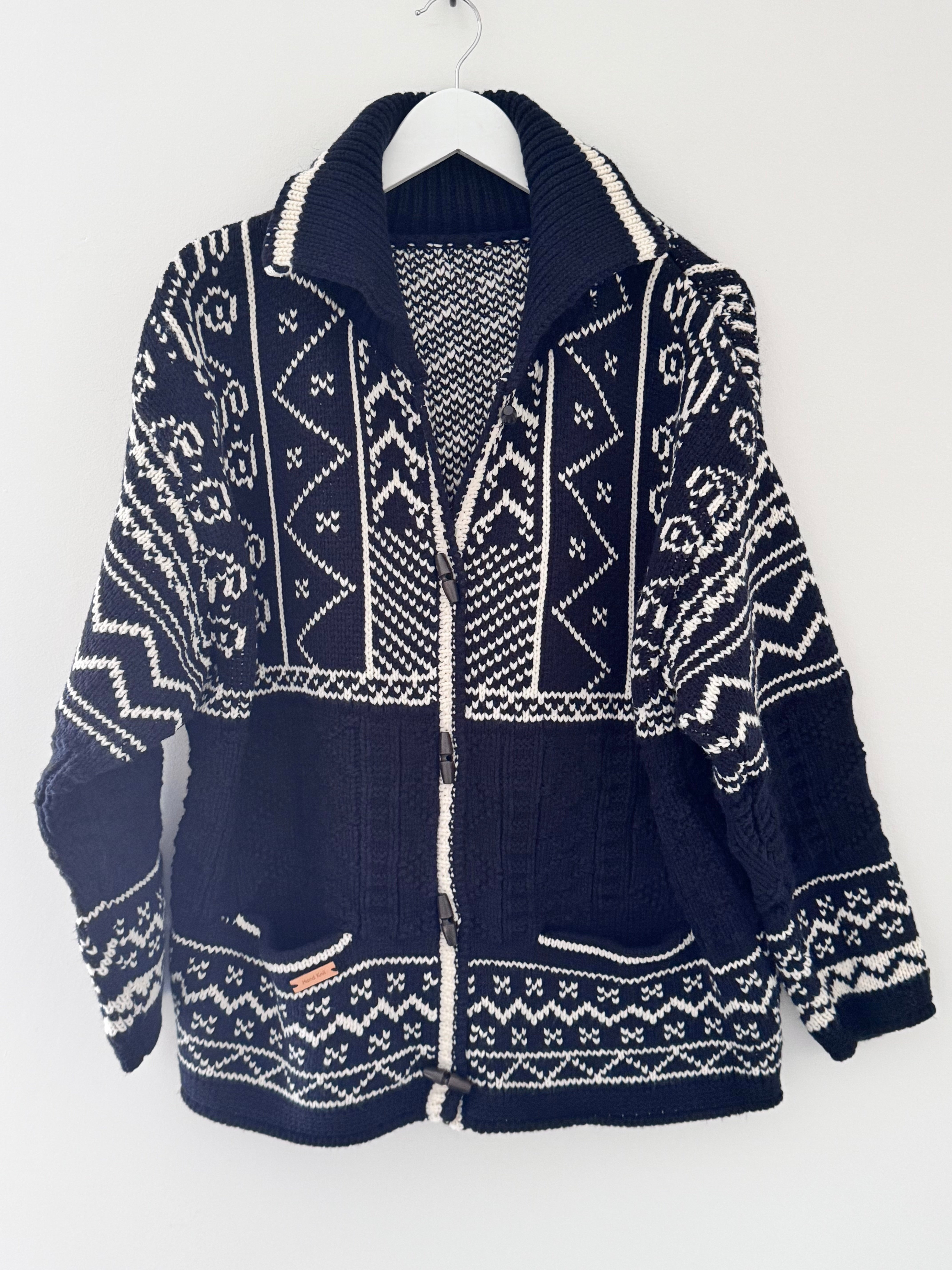 Luxe Nordic Cardigan with Toggles in Navy & White