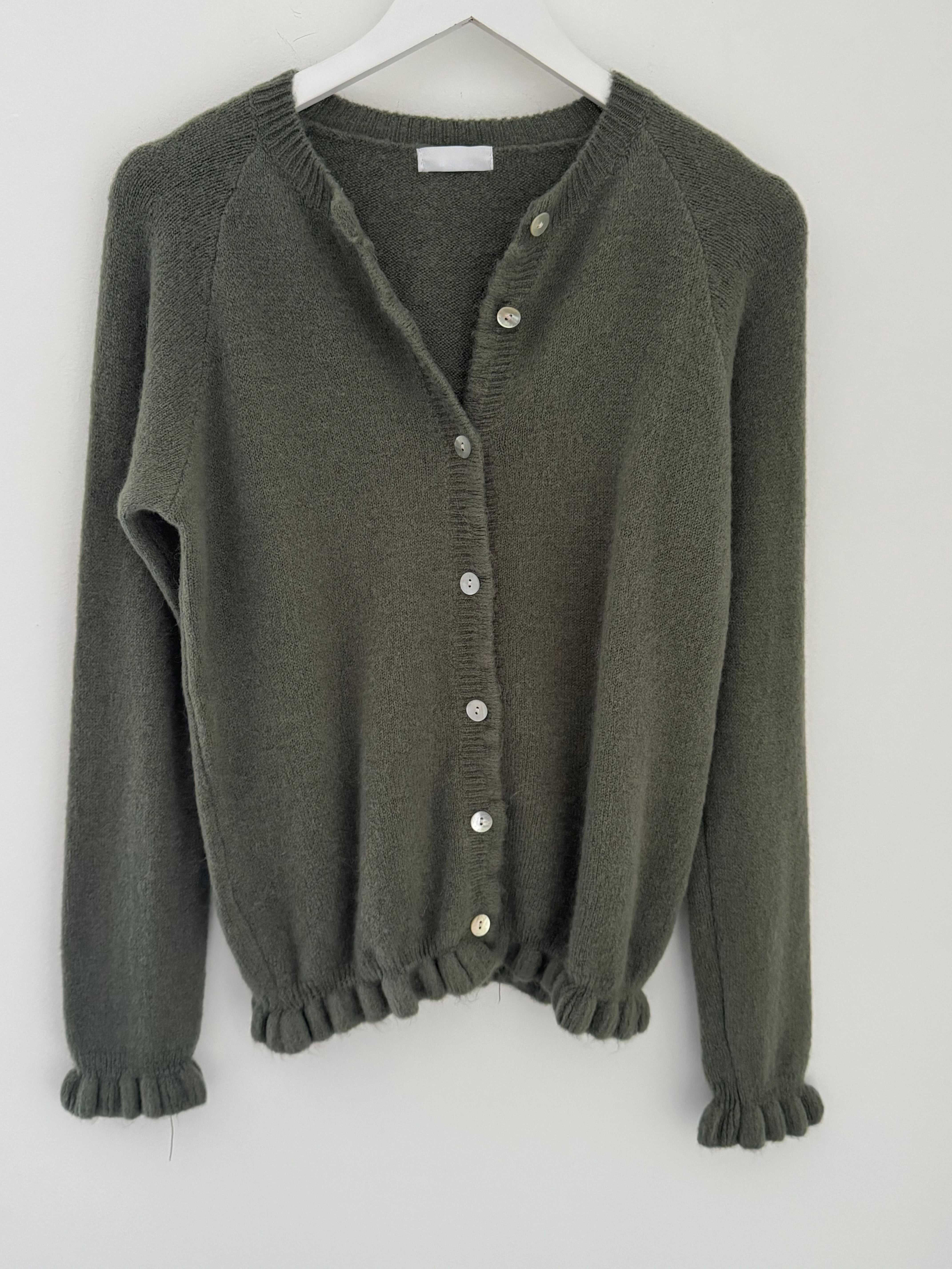 Alpaca Cardi with Frill Hems in Khaki