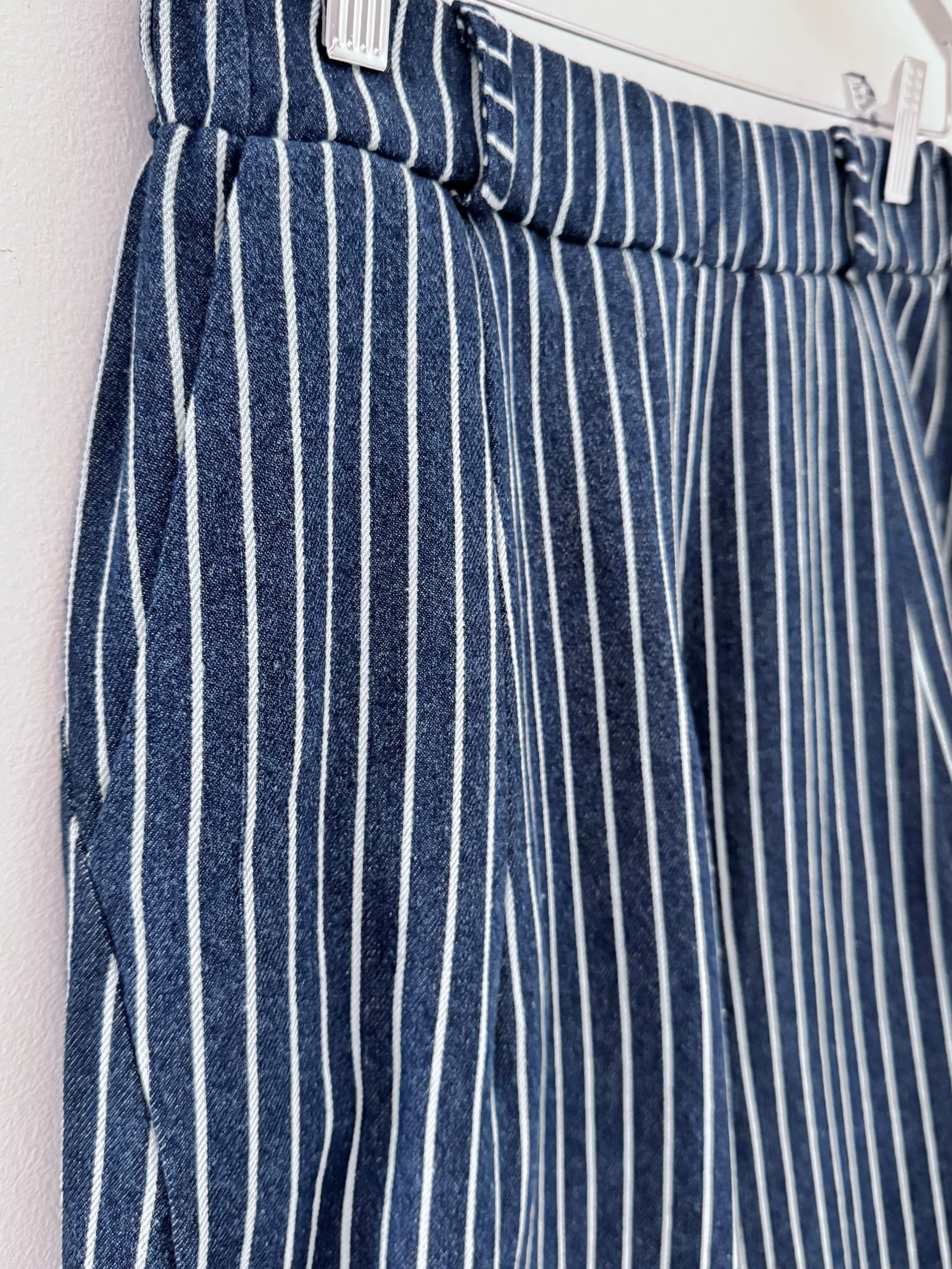 Stripe Barrel Leg Trousers in Denim Blue