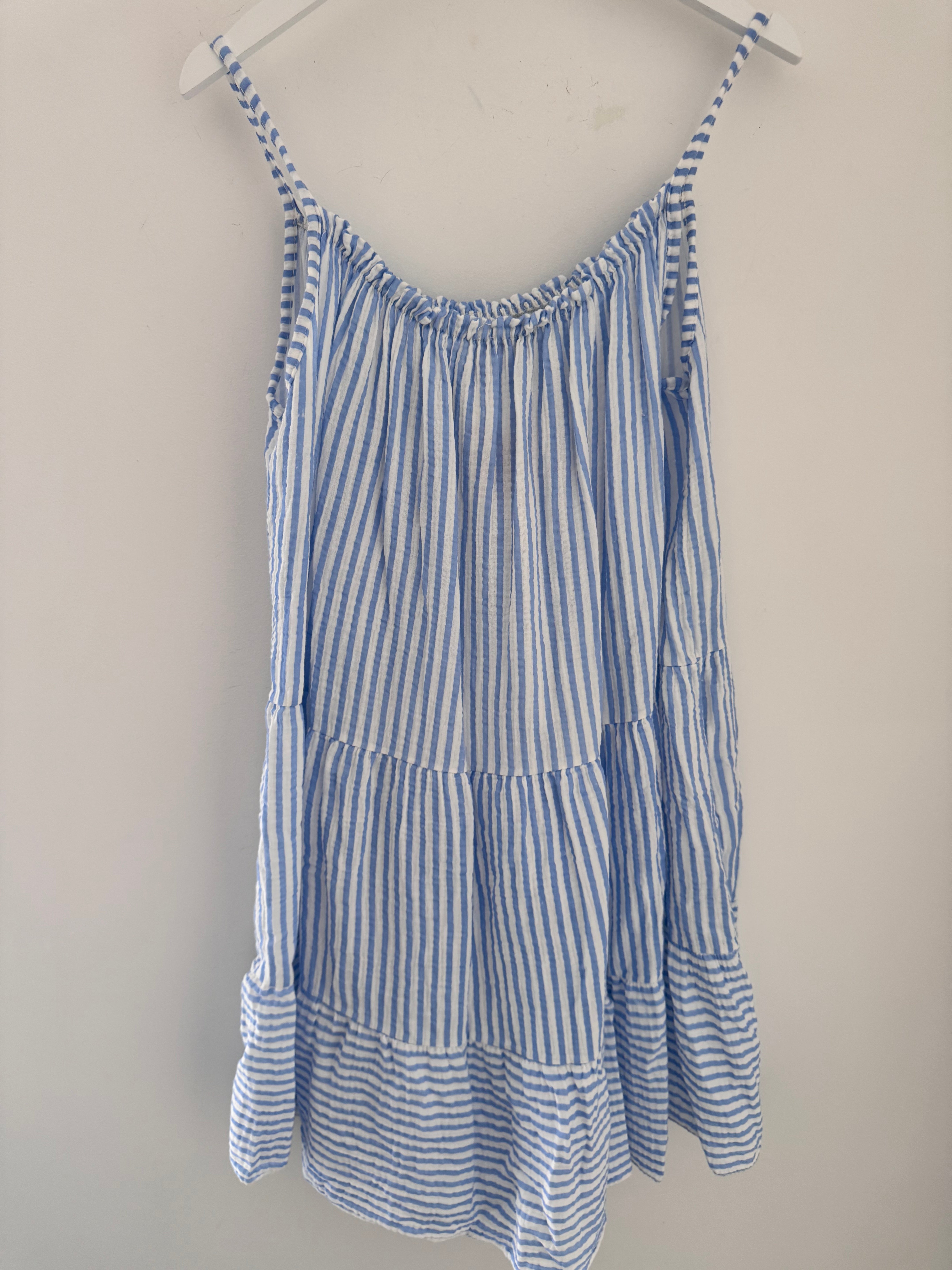 Stripe Cheesecloth Dress in Blue & White