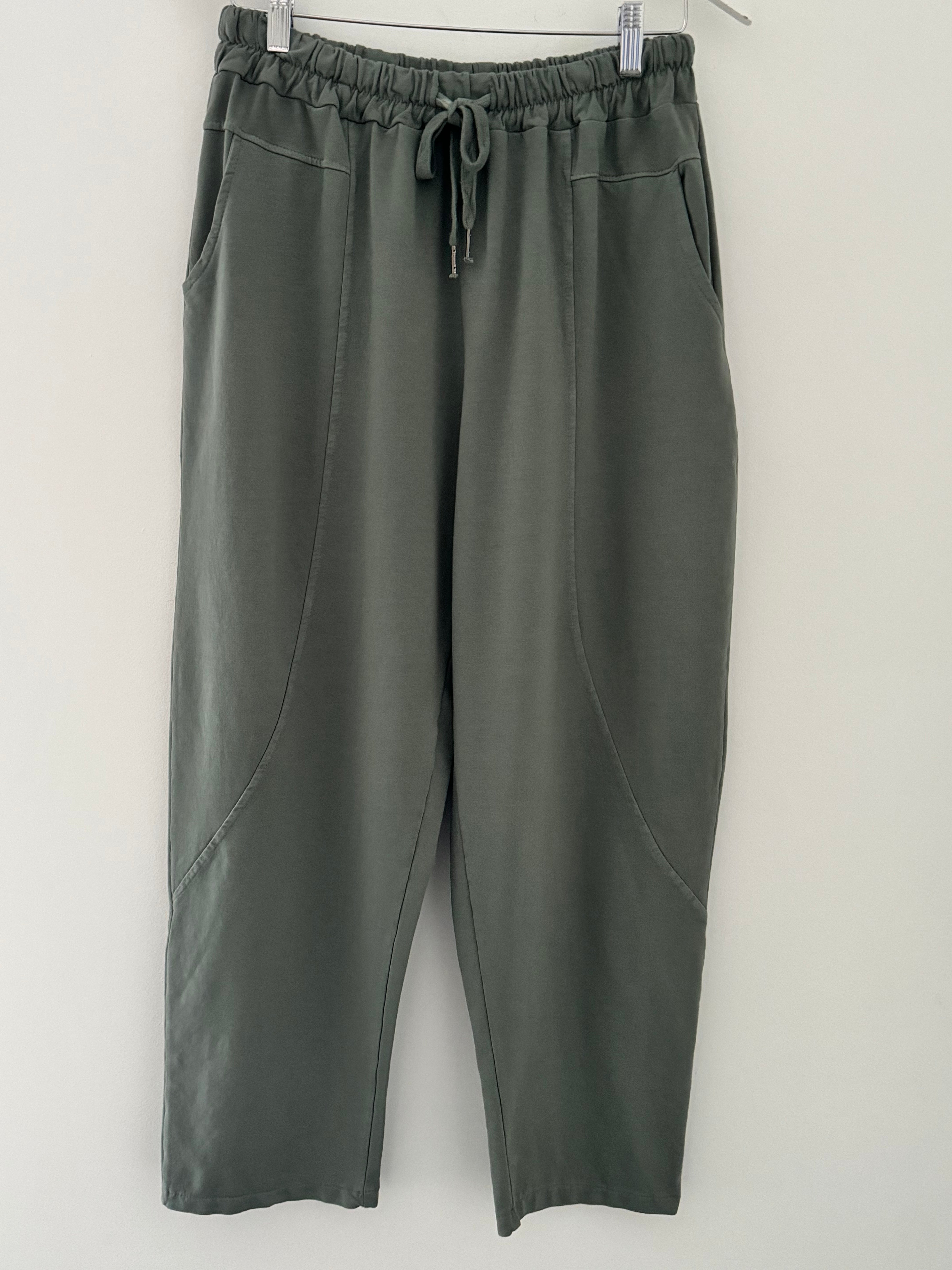 Stretch Jersey Trousers with Topstitching in Khaki