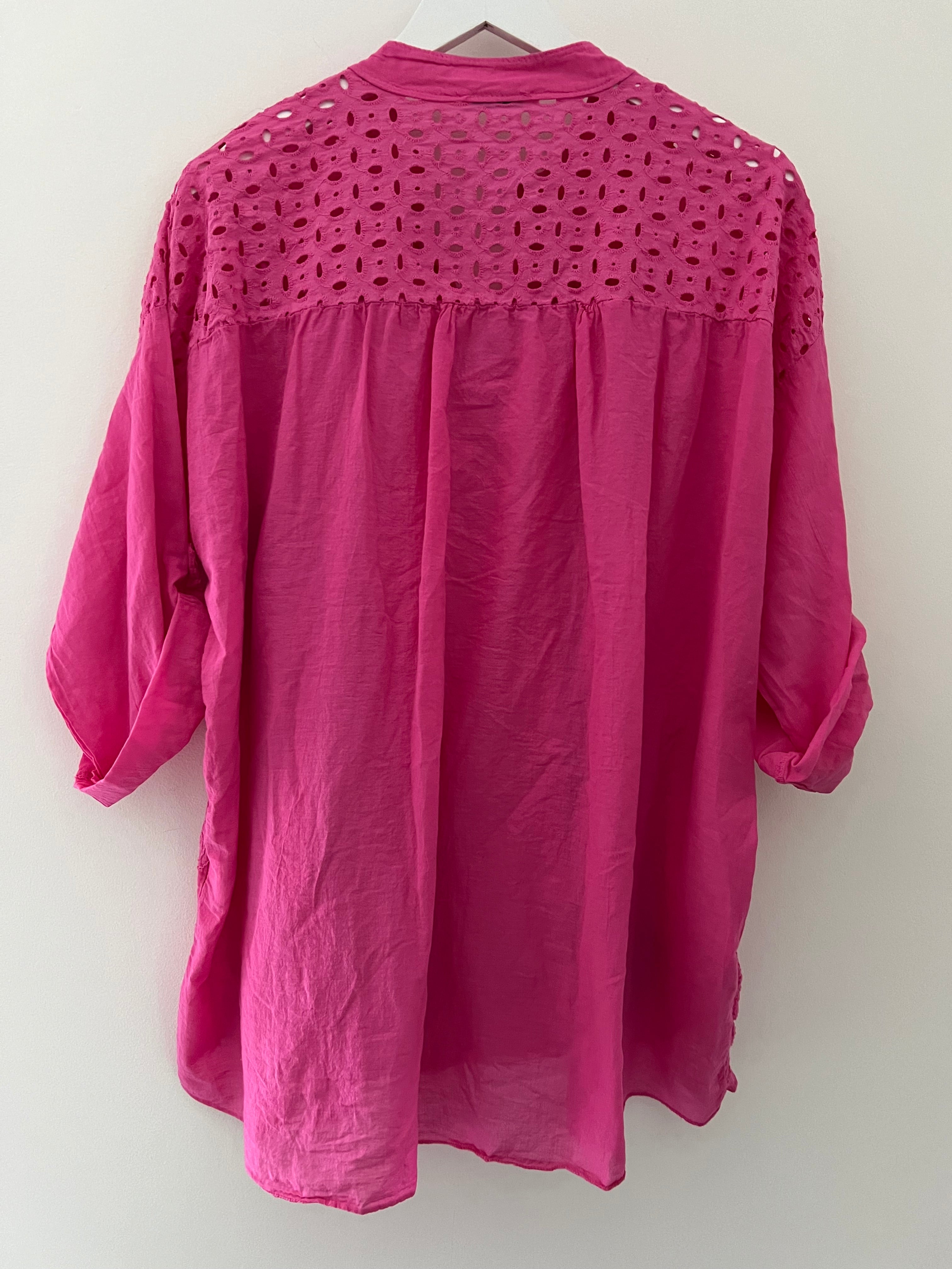 Flower Cotton Shirt & Cami in Pink