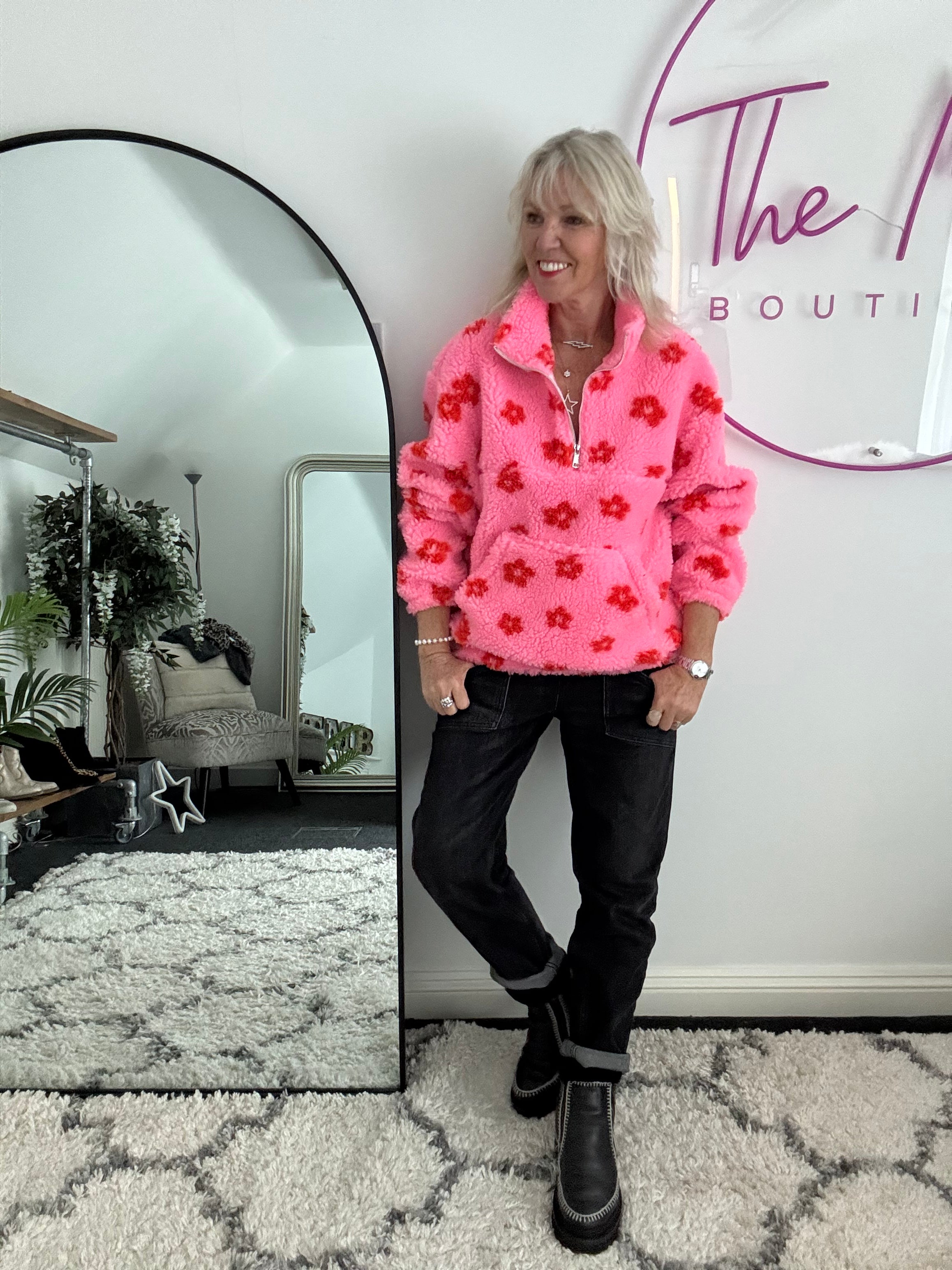 Teddy Fleece in Pink & Red