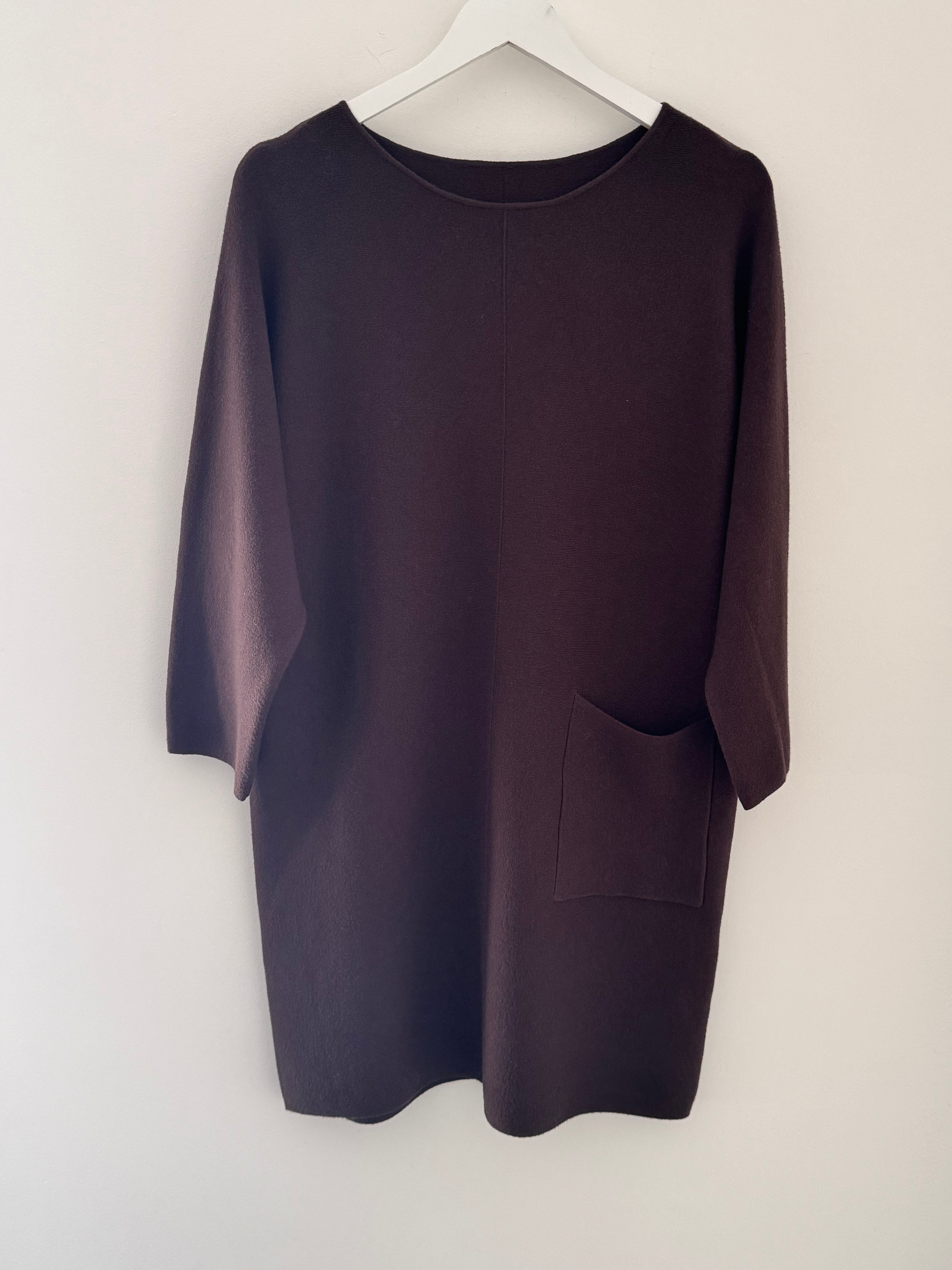 Luxe Knitted Pocket Dress in Chocolate