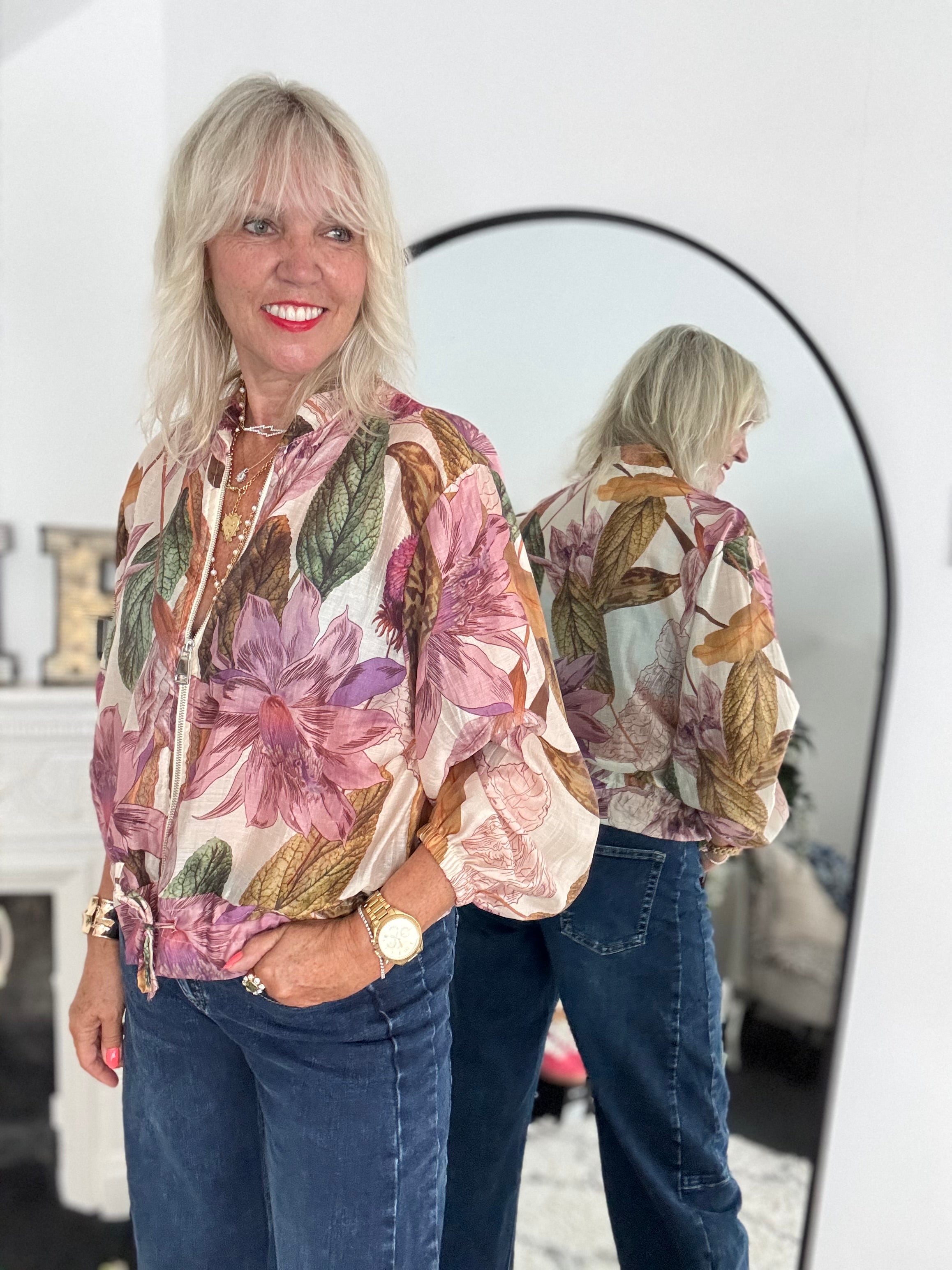 Floral Bomber Jacket in Pink & Khaki