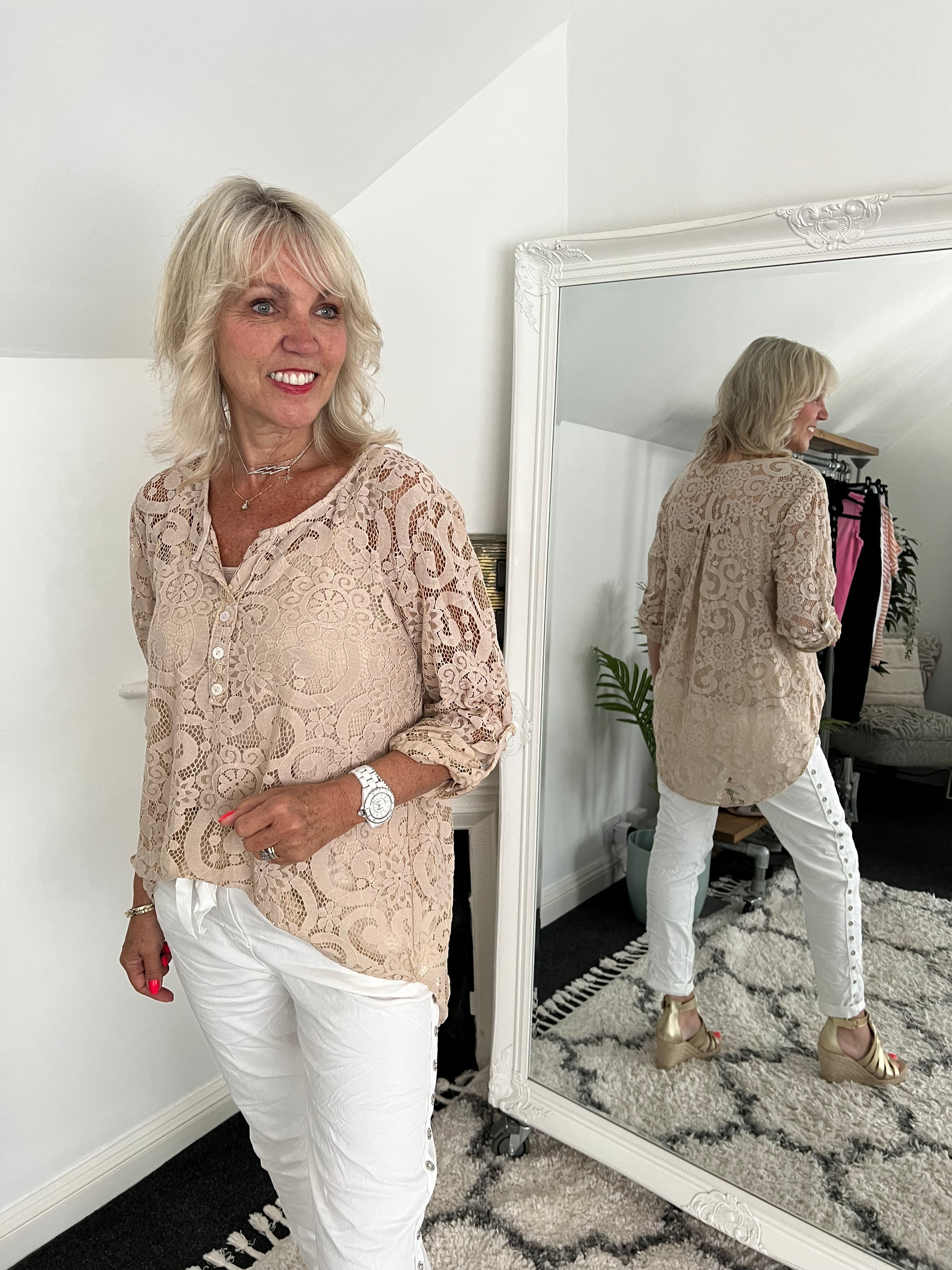 Lace Blouse & Cami in Stone