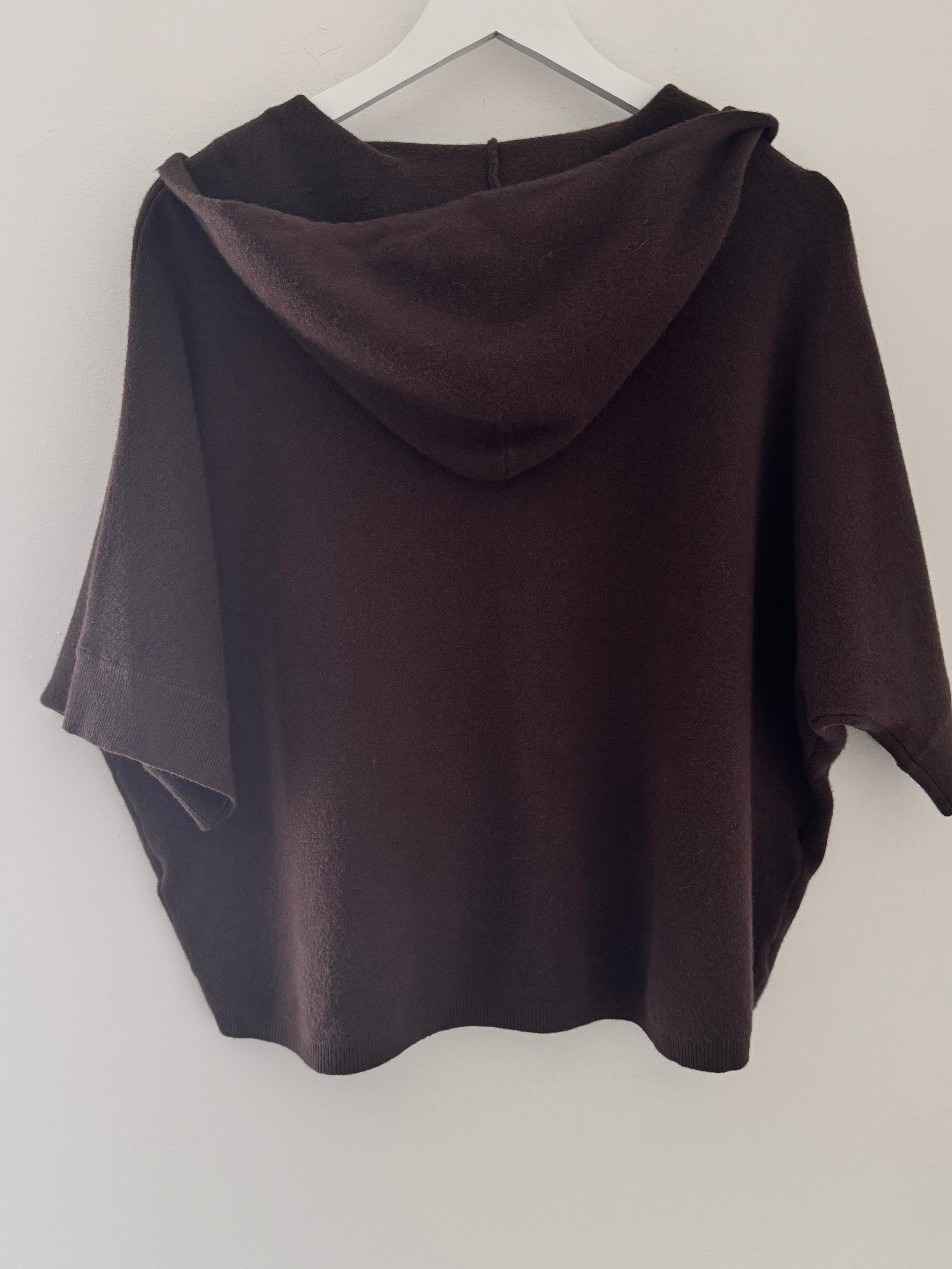 Soft Hooded Zipped Knit in Chocolate