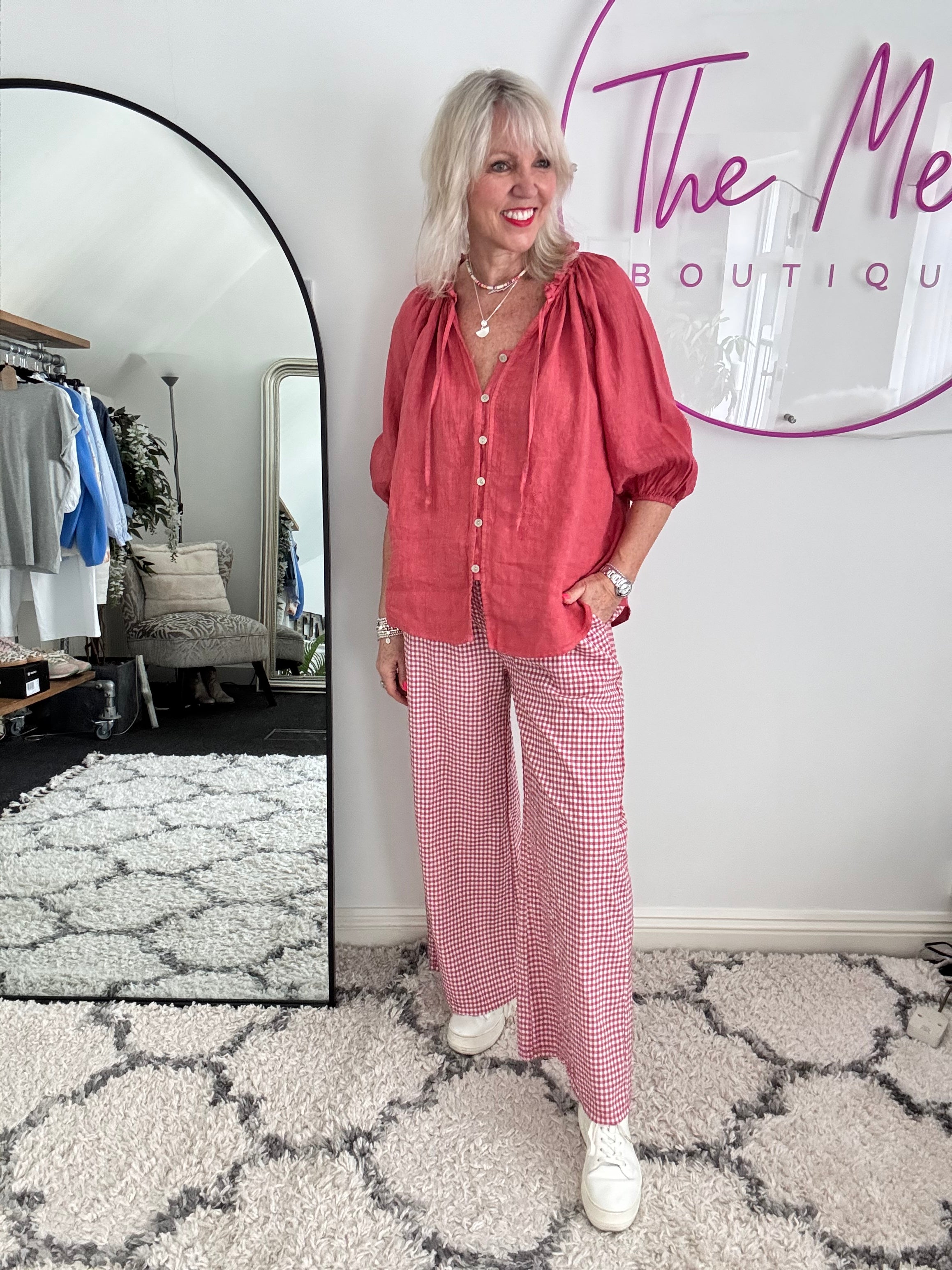 Pure Linen Designer Blouse in Pomegranate