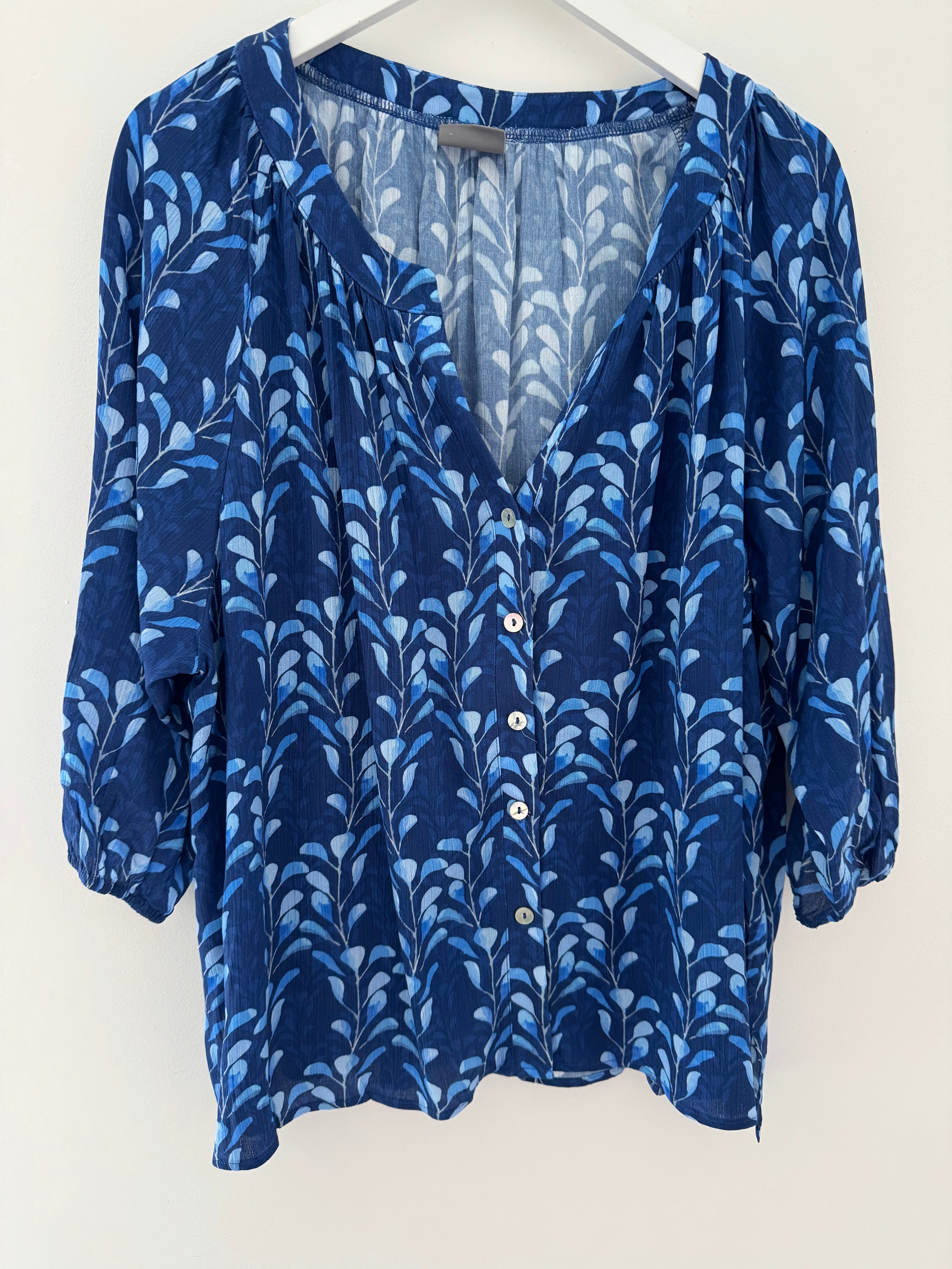 Leaf Print Blouse in Blue