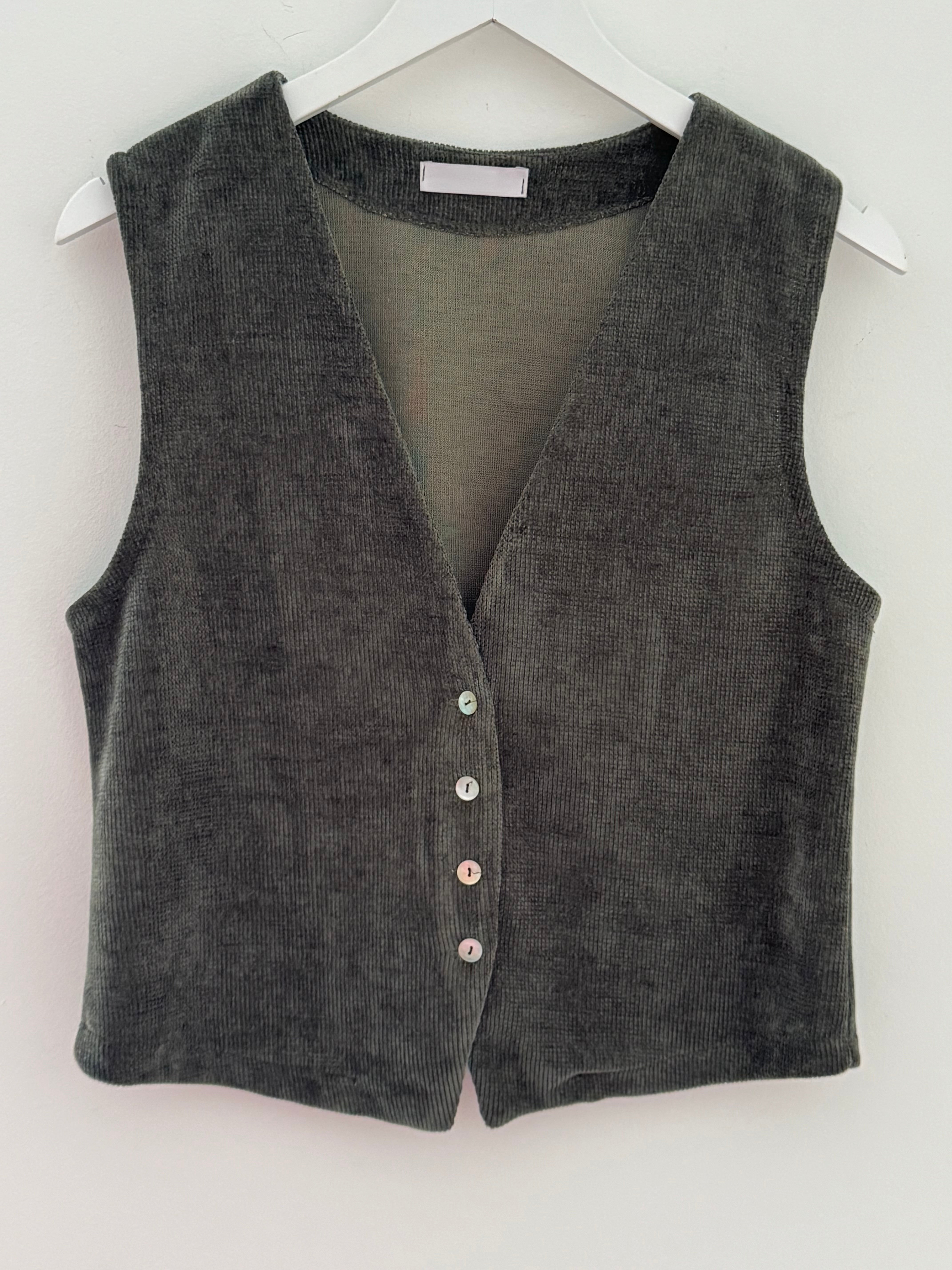 Chenille Waistcoat in Khaki
